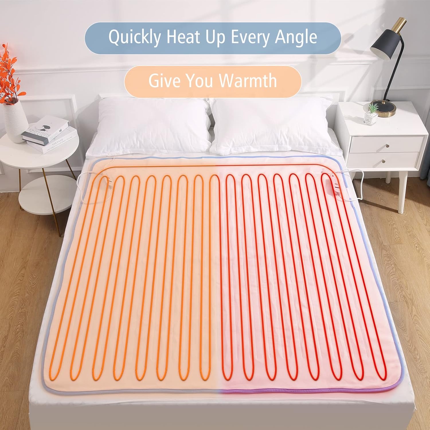 Diagram showing the internal heating wires of the mattress pad distributing heat.