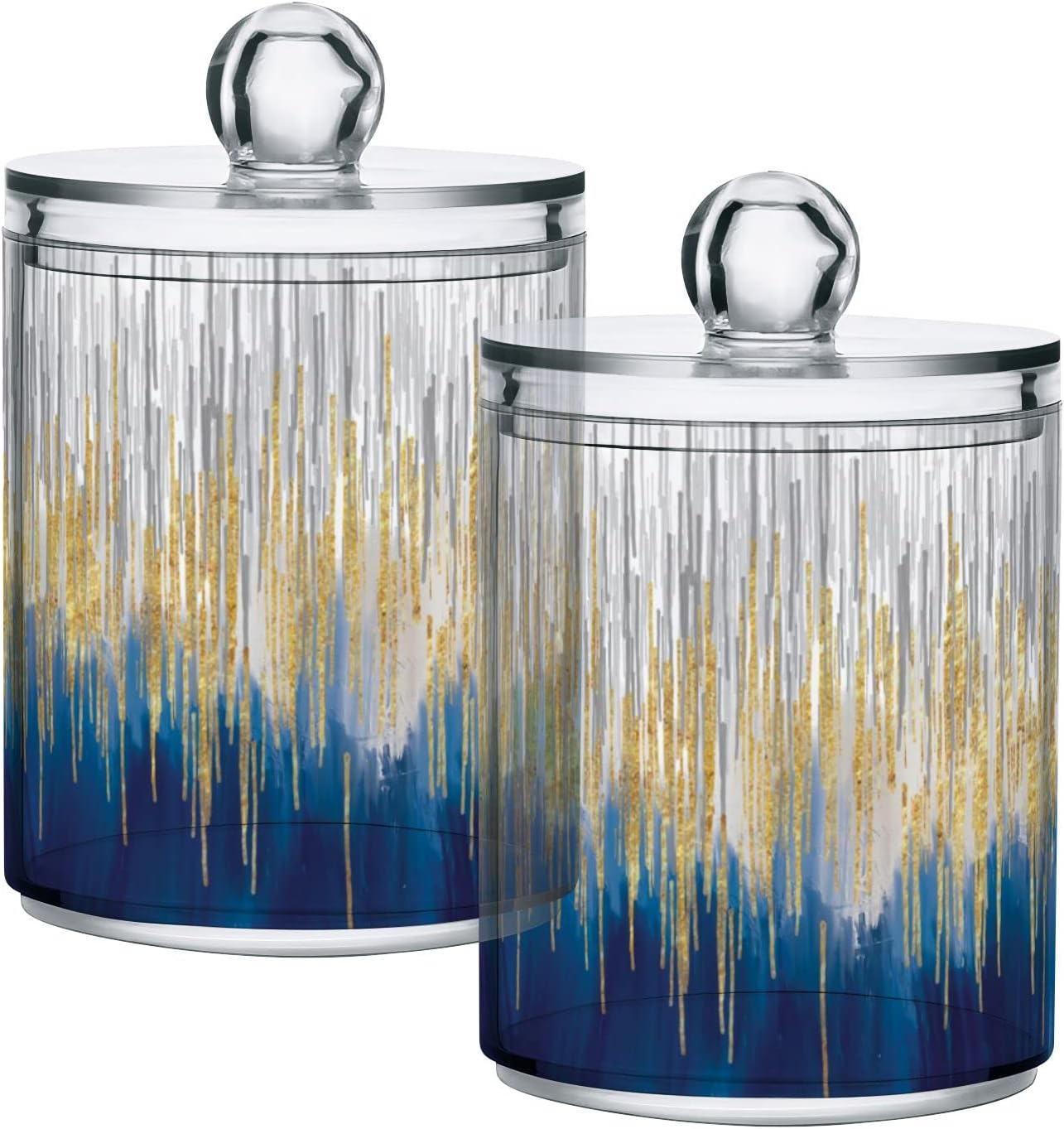 xigua 2 Pack Gold & Blue Apothecary Jars with Lid, Qtip