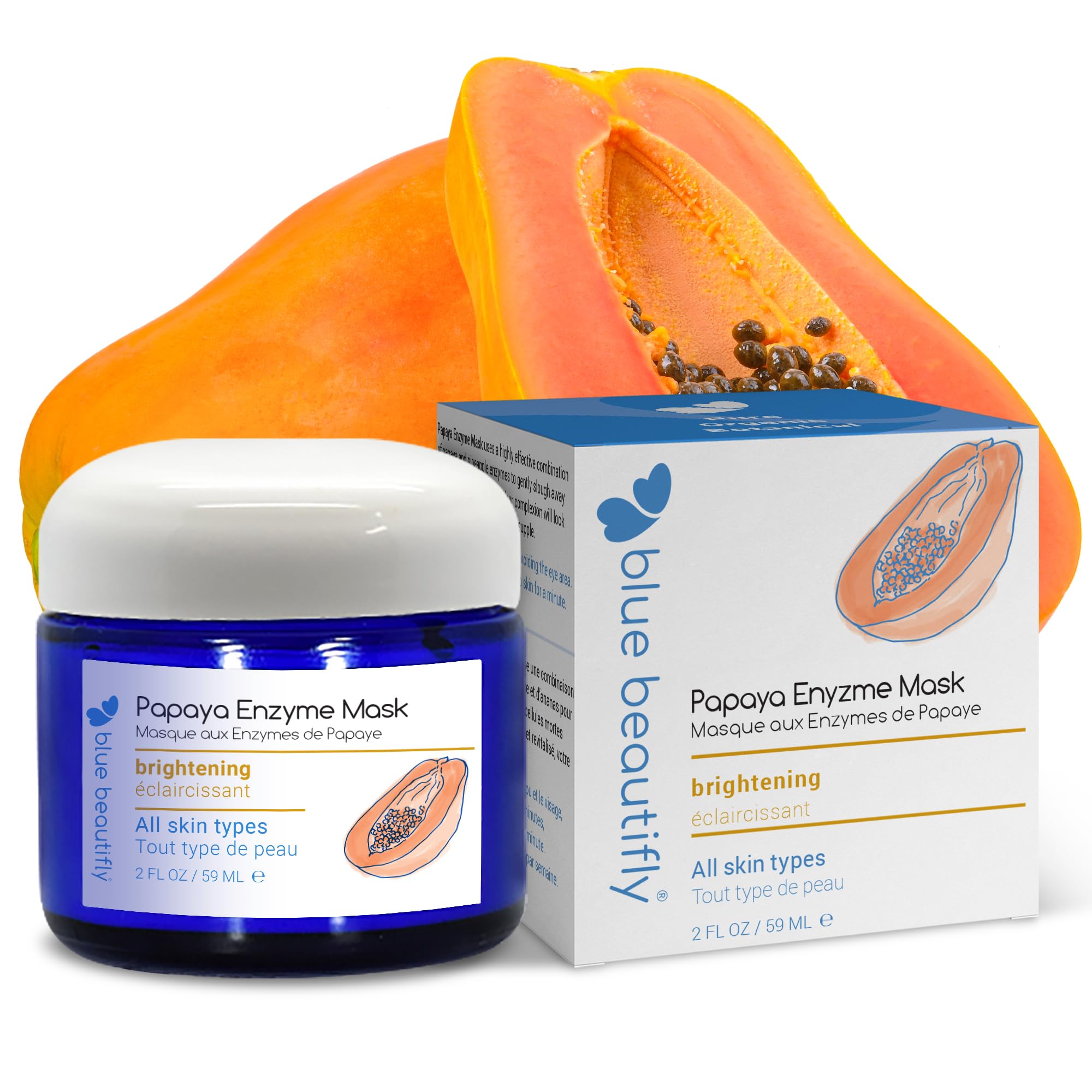 Blue Beautifly Papaya Enzyme Exfoliating Mask for Face - Enriched with Papain & Bromelain - Plant-based with No Artificial Colors or Fragrances -