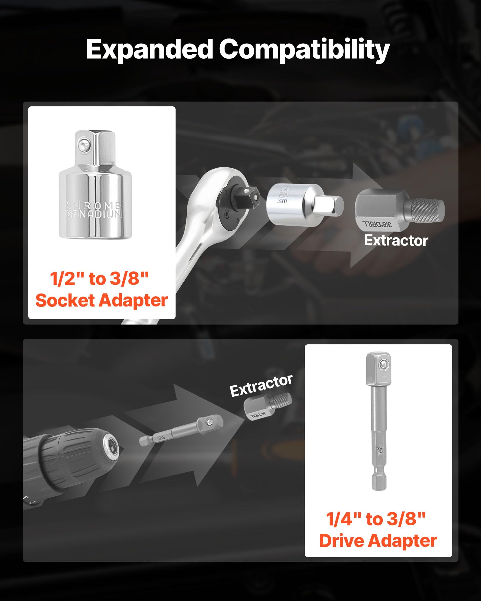 VEVOR Juego de Extractor de Tuercas y Tornillos Dañados 65 Piezas, Extractores de Pernos, con Brocas, Adaptadores y Estuche de Almacenamiento, Herramientas para Sacar Tornillos Rotos Oxidados Pintados