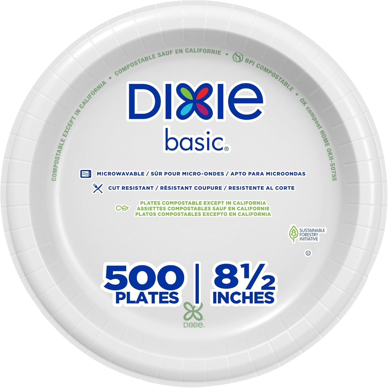 Dixie Basic 8.5 Inch Light-Weight Paper Plates By GP PRO, White, 500 Count (125 Disposable Plates Per Pack, 4 Packs Per Case), DBP09W 8.5 inches Unwrapped