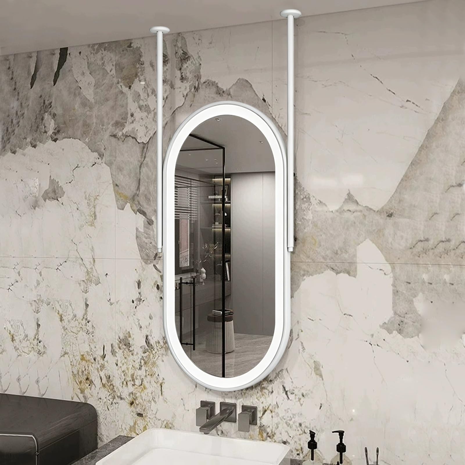 FGXHHS White s Wall Mounted Oval Mirror，Modern Ceiling Hanging Mirror Metal Framed HD Glass Vanity for Home or Hotel Decorative，Customizable(40cmx70cm)