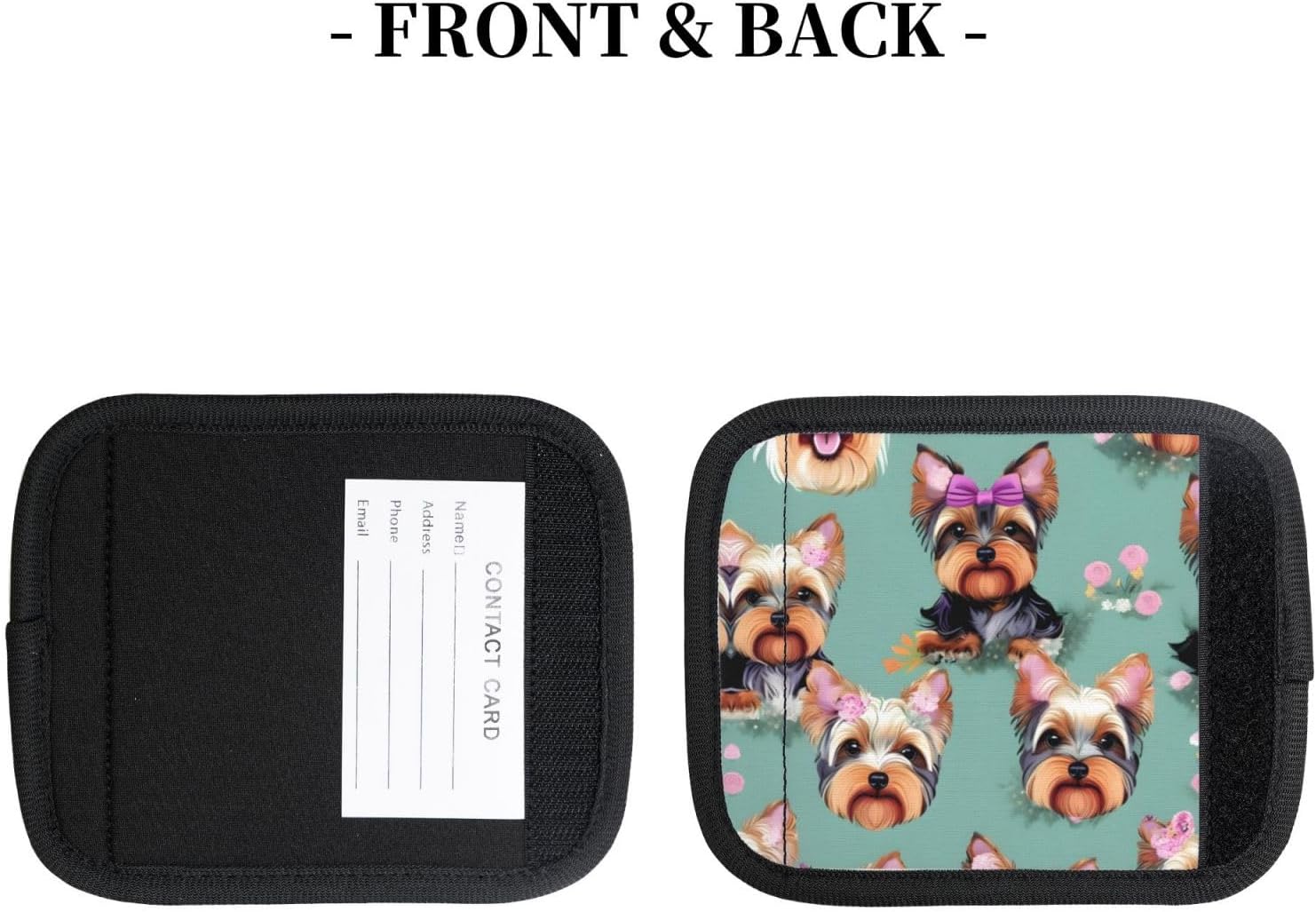 Yorkie Floral Print Luggage Handle Wrap for Suitcase/Carry On/Backpacks-Neoprene Handle Wrap Cover 2pcs