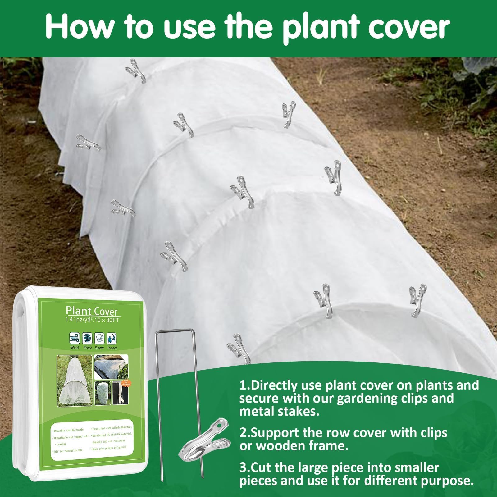 kockuu Cubiertas para plantas, protección contra la congelación, 10 x 30 pies, mantas blancas para plantas al aire libre, cubiertas flotantes de invierno para hileras de jardín, tela no tejida para