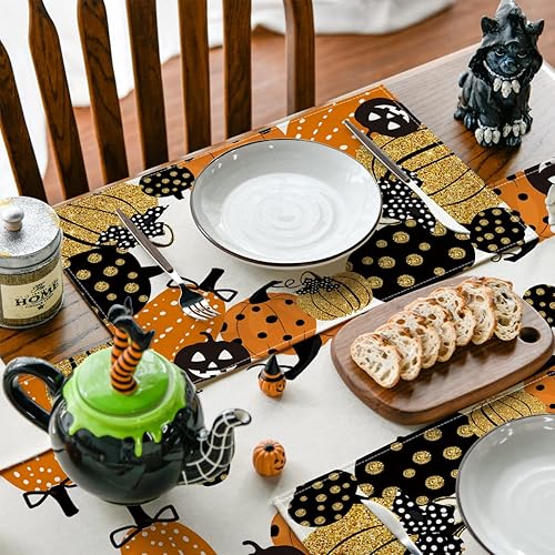 Miniatura 3 de Artoid Mode Jack-O-Lantern - Juego de 4 manteles individuales de Halloween de 12 x 18 pulgadas para decoración de fiestas, cocina, comedor