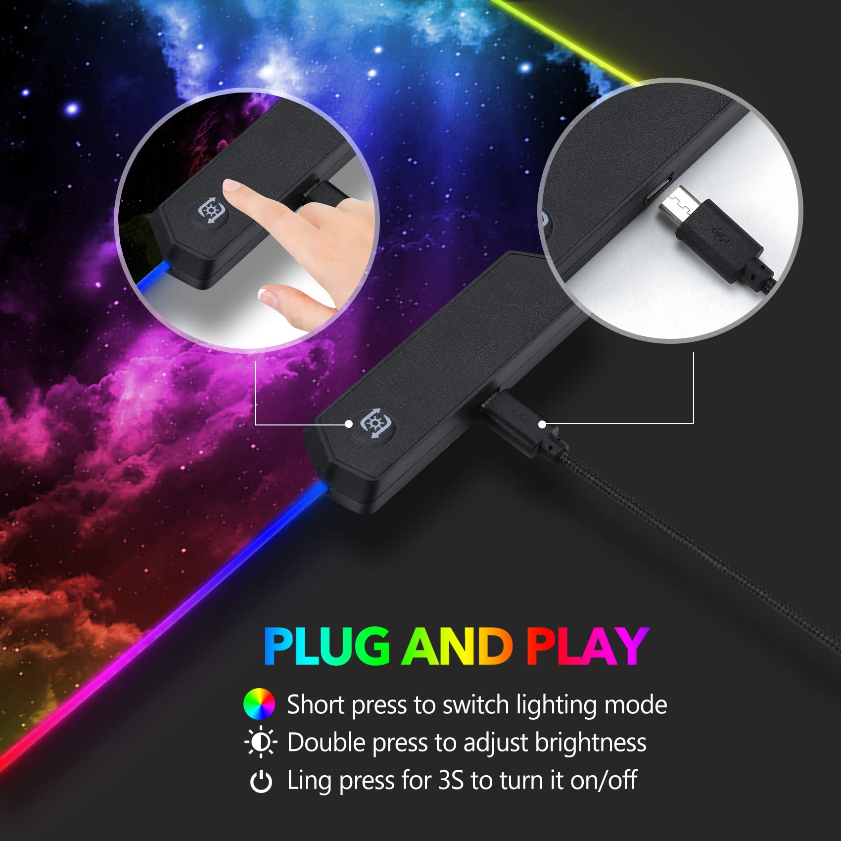 AIMSA Grande tappetino per mouse da gioco RGB, tappetino per mouse con tastiera LED esteso 89,9 x 40,1 cm, base in gomma antiscivolo con 14 modalità di illuminazione, grande tappetino da scrivania
