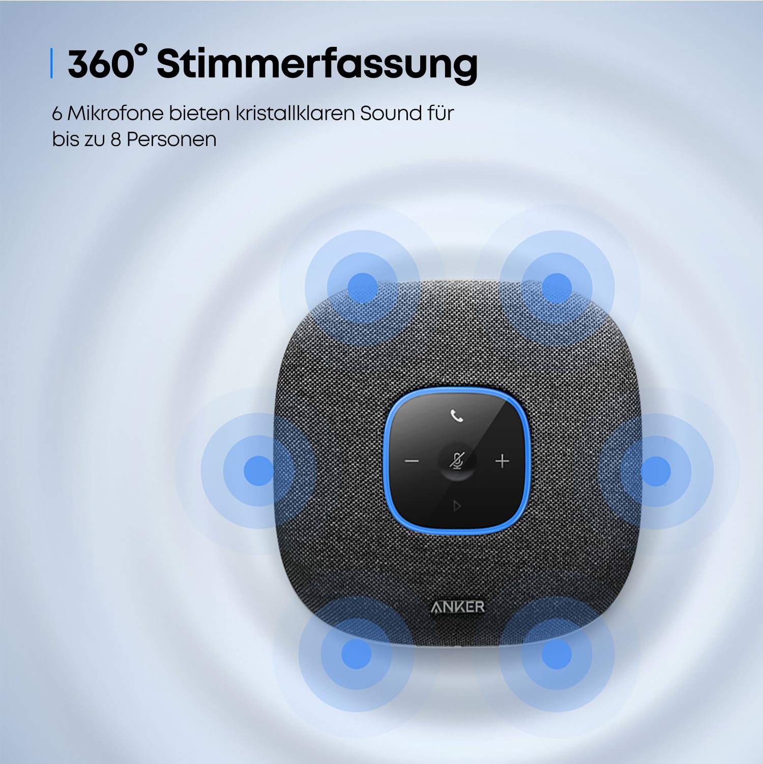 Anker PowerConf S3 Bluetooth Konferenzlautsprecher, 6 integrierte Mikrofone, verbesserter Tonaufnahme, 24 Std Gesprächszeit, App Steuerung, Bluetooth 5, USB-C, ideal für Büro und Homeoffice