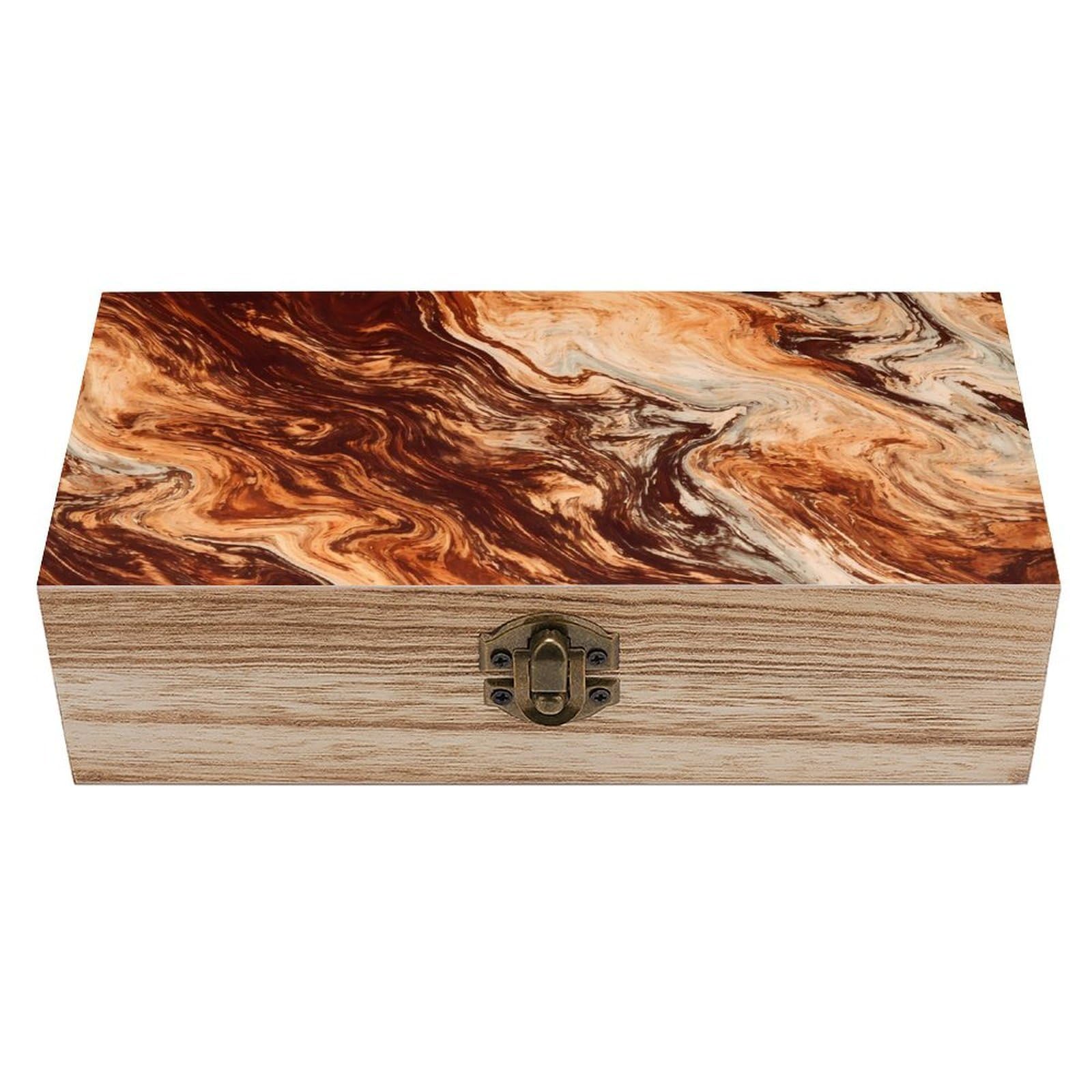 SMAZDFXX Marble Mixed Brown Wooden Storage Box With Hinged Lid Decorative Front Clasp Keepsake Boxes