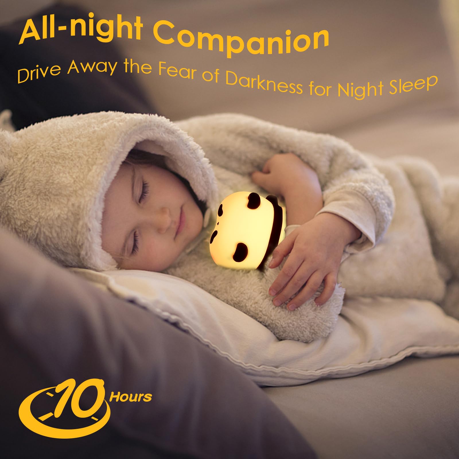 Birnetek Luce Notturna Bambini, Silicone Luci Notturna Panda,Lampada Notturna LED per Neonato con Timer 30 Minuti, USB Ricaricabile, Controllo Touch