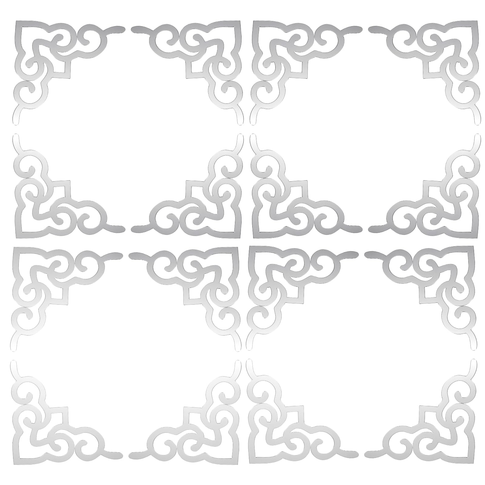 sourcing map 16 Pcs Hollow Mirror Wall Stickers, Acrylic Corner Decor Stickers Self Adhesive Mirror Stickers for Bathroom Living Room Bedroom Ceiling Office Decal (Silver Tone, 3.9 x 3.9)