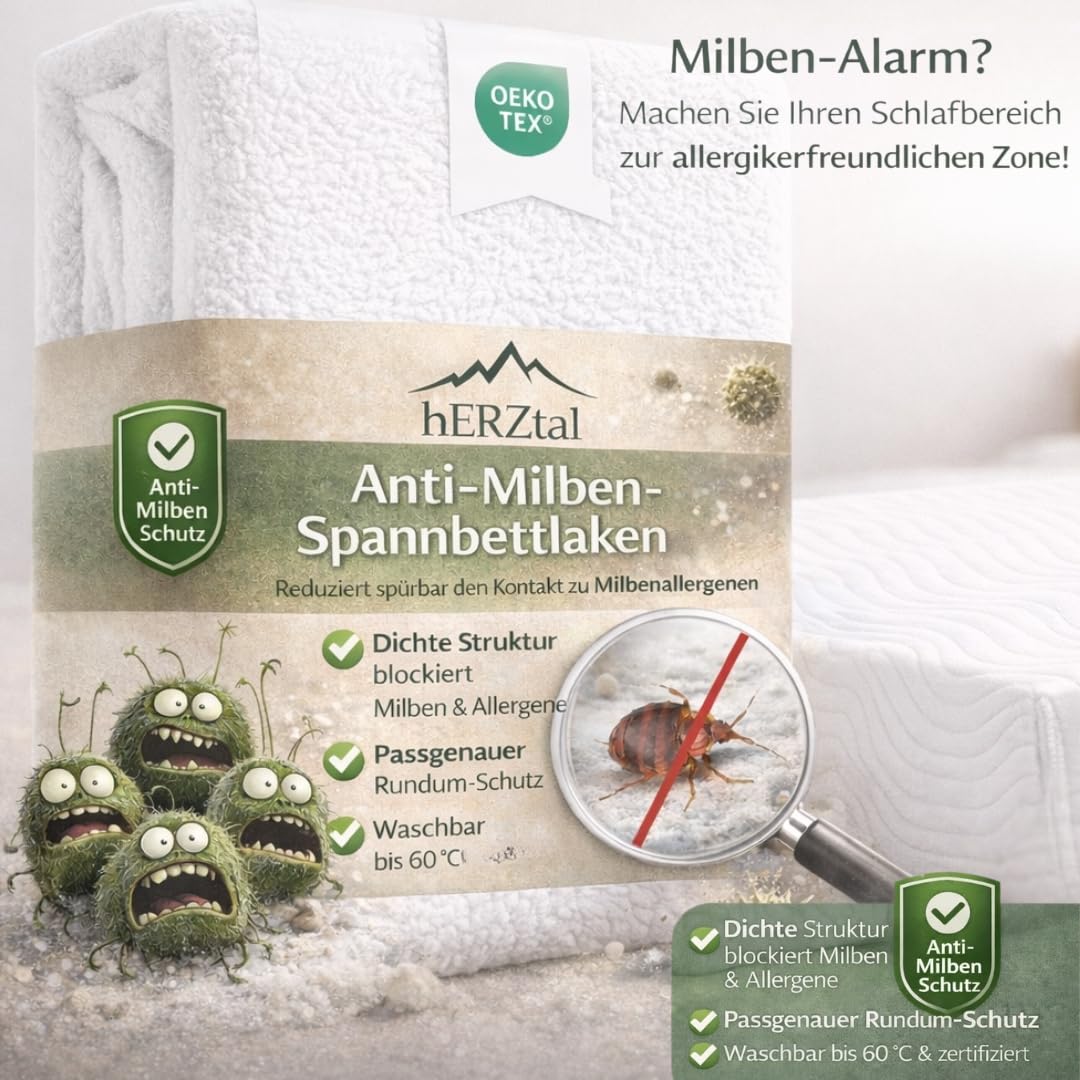 Anti-Milben Spannbettlaken, Weiß, 90x200 cm, Allergiker Matratzenschutz, Atmungsaktiv, Waschbar bis 60°C, Oeko-TEX Zertifiziert (100x200 cm)