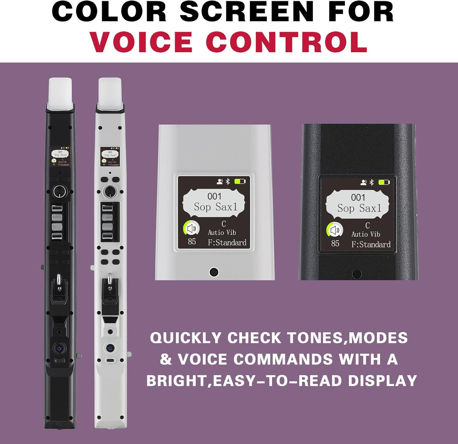 AP 100 Electric Wind Instrument, 80 Built-in Tones, Portable EWI with Voice Control & Voice Announcement, OLED Display, Built-in OTG, Dual Timbres for Practice & Performance (Black)
