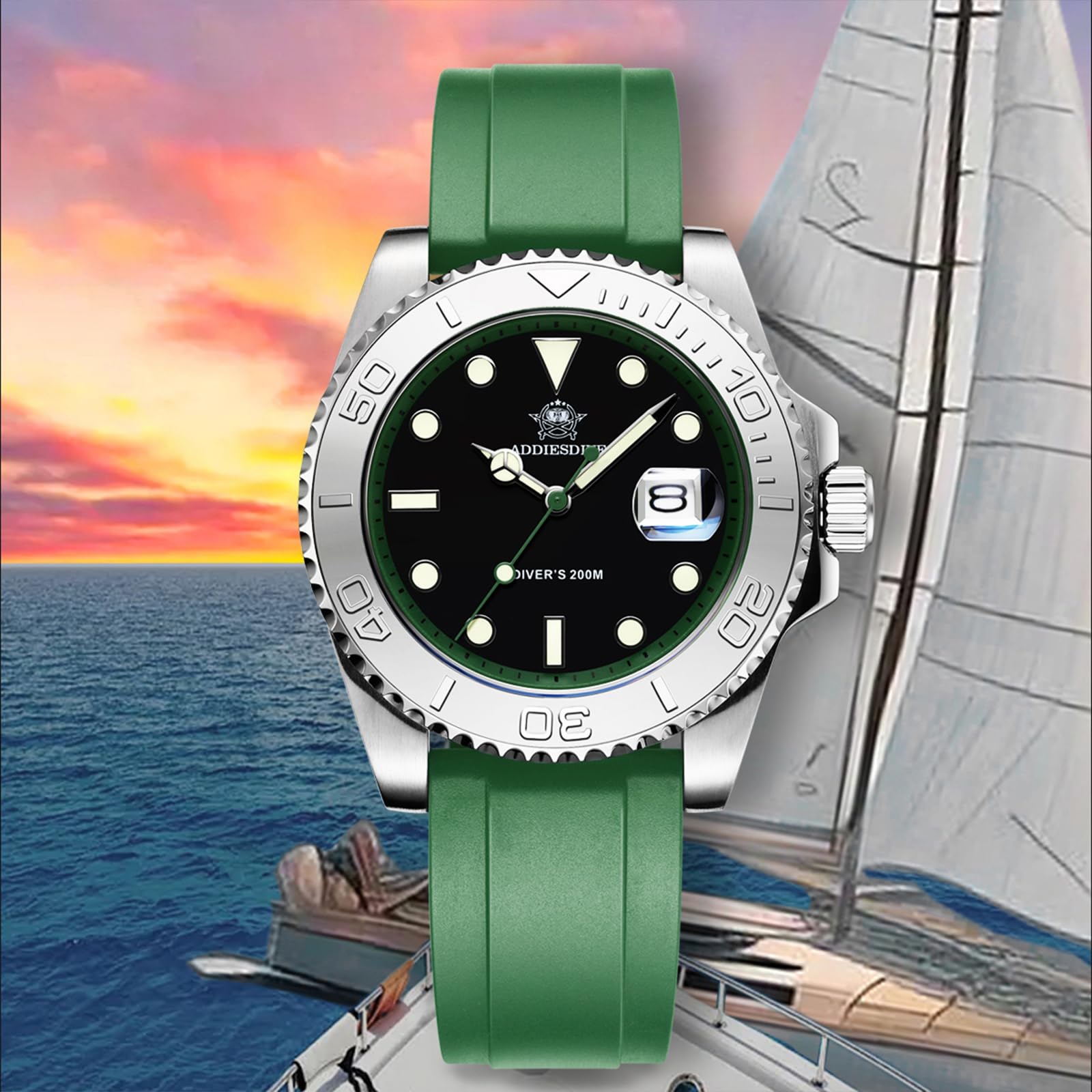 ADDIESDIVE Orologio da uomo analogico al quarzo, 41 mm, BGM9, luminoso, impermeabile fino a 200 m, lunetta girevole, quadrante facile da leggere, con cinturino in gomma morbida e traspirante, AD2040