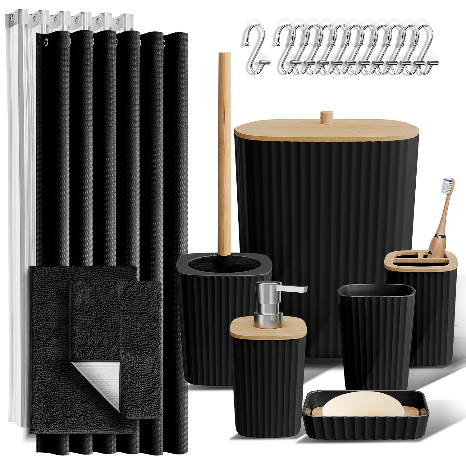 Clara Clark Bathroom Accessories Set - Bathroom Set Bathroom Sets with Shower Curtain and Rugs Shower Curtain Set