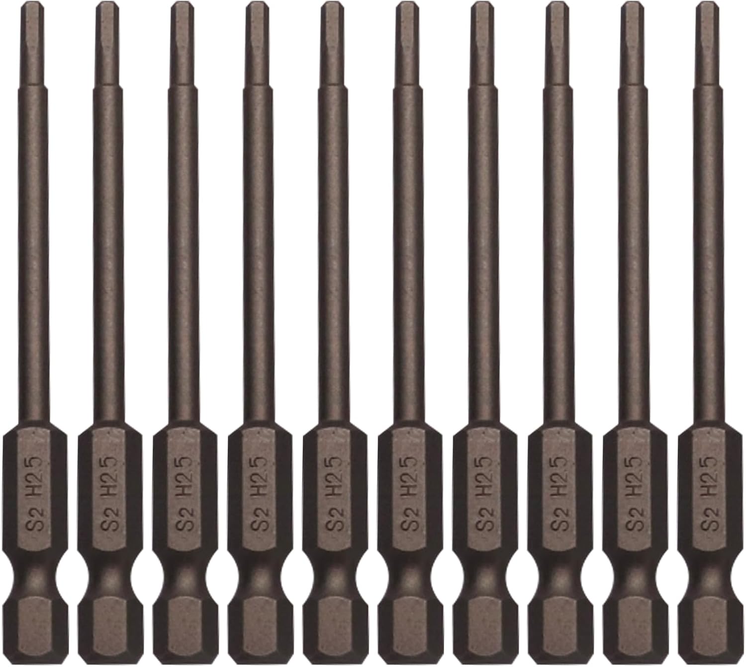 10Pcs Hex Head Allen Wrench Drill Bits H2.5 (2.5mm) S2 Steel Magnetic Hexagon Hex Head Screwdriver Bits 1/4 Inch Quick Release Shank 3 Inch Long Drill Bit
