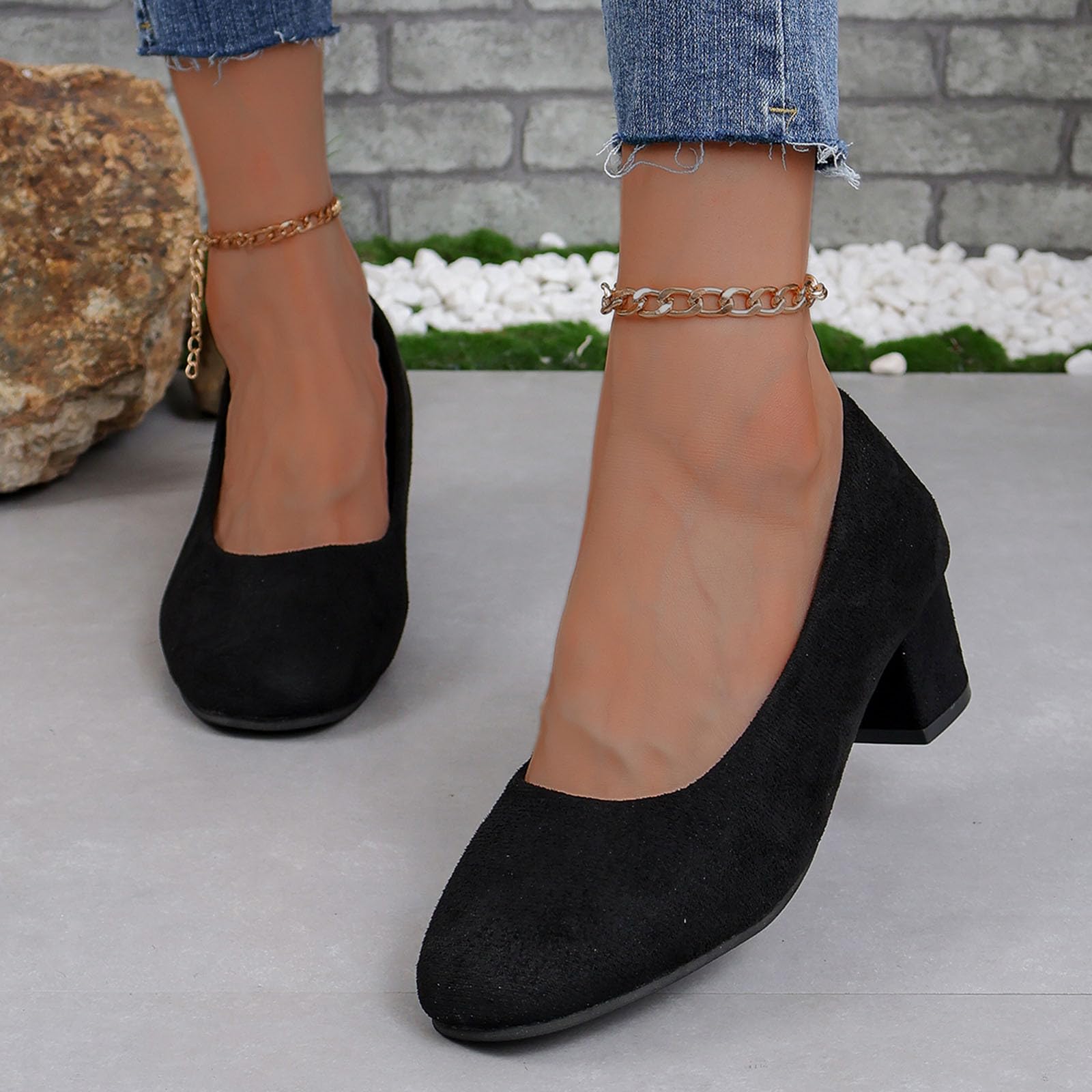 Genérico Zapatos Mujer Comodos - Zapatos De TacóN Grueso De Color SóLido para Mujer Zapatos Informales De TacóN Medio con Cabeza Redonda De TamañO Tacones Botines Ancho Especial Mujer