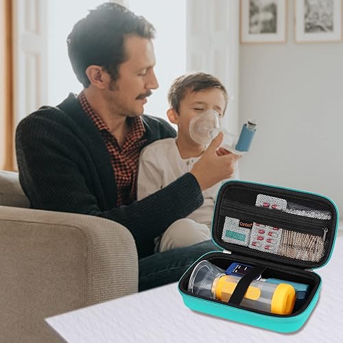 Miniatura 7 de Canboc Estuche de transporte de viaje para inhalador de asma, espaciador de mano para adultos y niños, máscaras, estuche rígido para inhaladores con