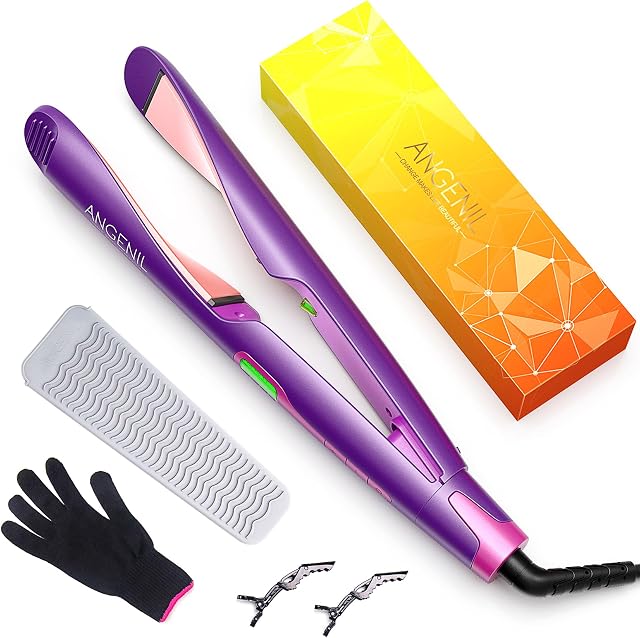 ANGENIL Hair Straightener and Curler 2 in 1 Professional Flat Iron Curling Iron in One Dual Voltage Hair Straightener Iron with Digital LCD Display Adjustable Temp for All Hair Types