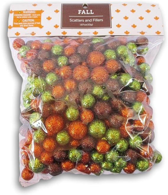 Halloween and Fall Glitter Foam Pieces Scatter Non-Adhesive - Brown, Orange & Green Glitter Ball Filler - 1.87 Oz Bag