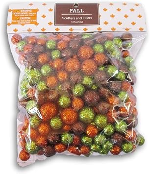 Halloween and Fall Glitter Foam Pieces Scatter Non-Adhesive - Brown, Orange & Green Glitter Ball Filler - 1.87 Oz Bag