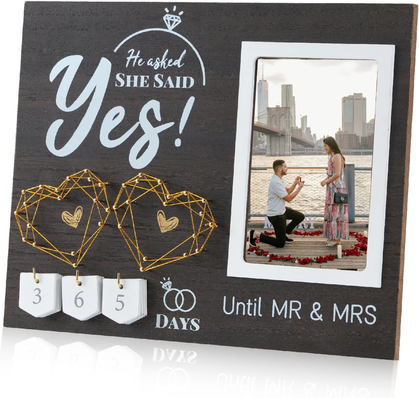 Engagement Gifts for Couple, Wedding Countdown Calendar Engagement Picture Frame, Cool Engagement Gifts for Her Women Couples Newly Engaged - He Asked, She Said Yes