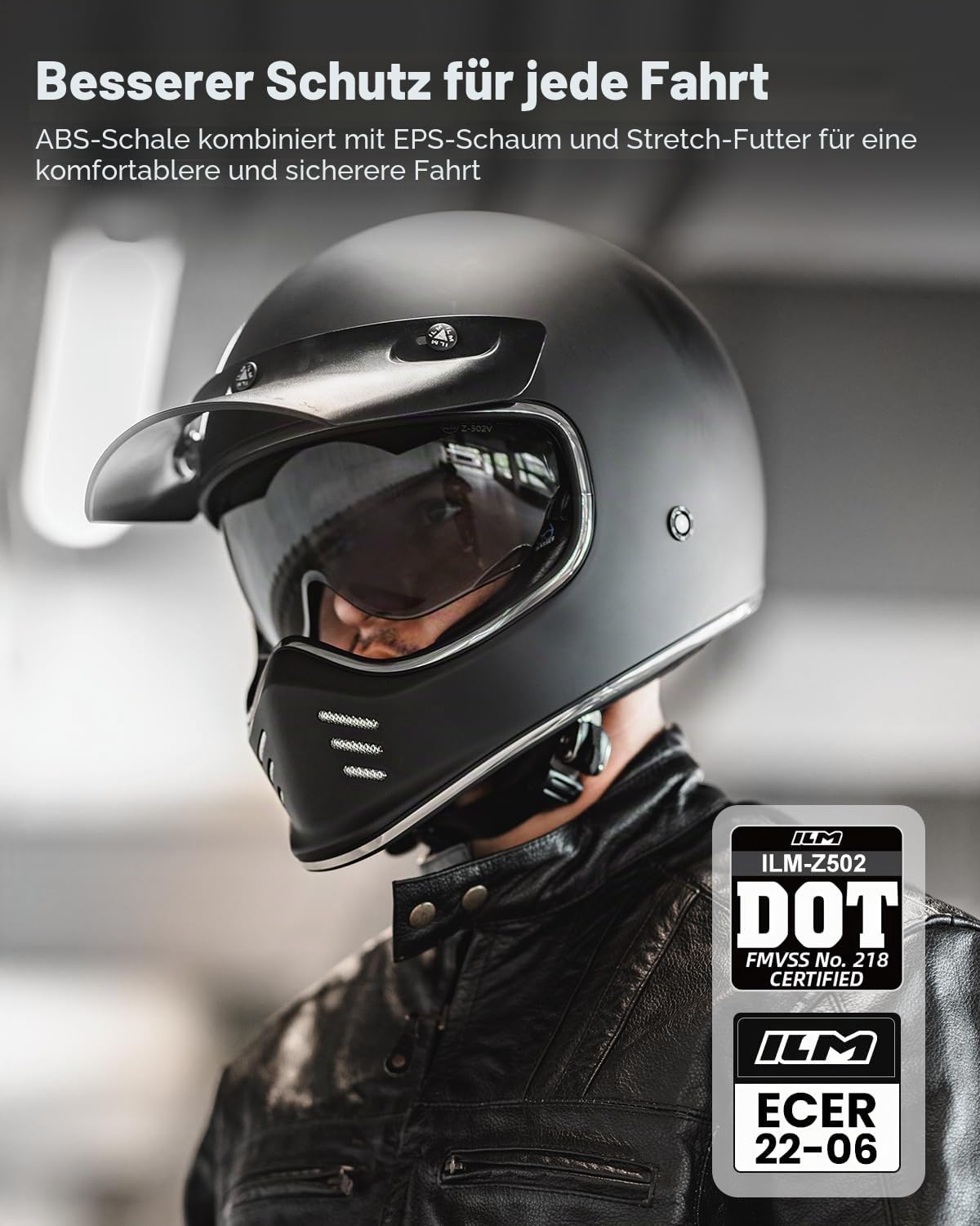 ILM Vintage Motorradhelm Männer Frauen Innenvisier Kompatibel für ATV Cruiser Scooter ECE22.06 Z502