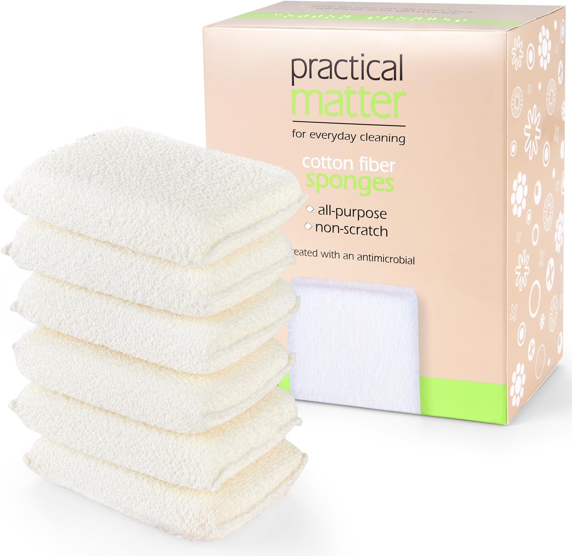 - Practical Matter Kitchen Sponge, Organic Cotton Fiber All-Purpose Dish Sponges for Washing Dishes and Cleaning All Surfaces, Durable Non Scratch Scrub, 6 Count Value Pack