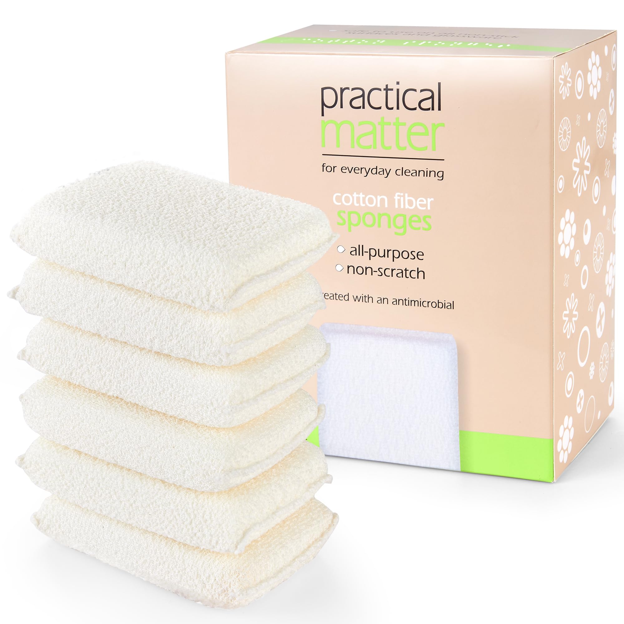 Practical Matter Kitchen Sponge, Organic Cotton Fiber All-Purpose Dish Sponges for Washing Dishes and Cleaning All Surfaces, Durable Non Scratch Scrub