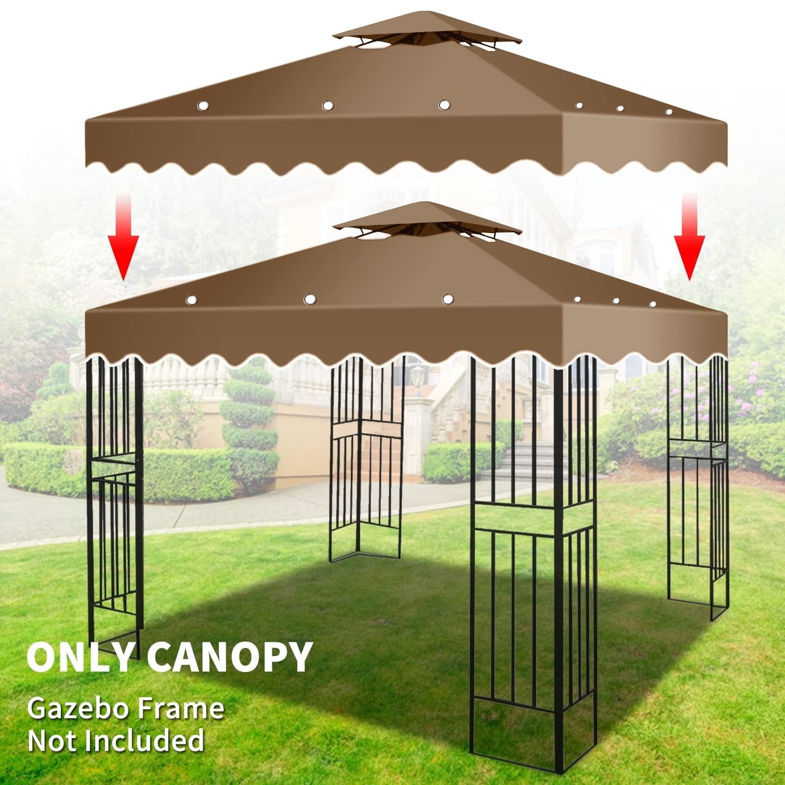 Gazebo Replacement Cover 3x3 m, 300D Polyester Waterproof Canopy Top with PA Coating - Image 3
