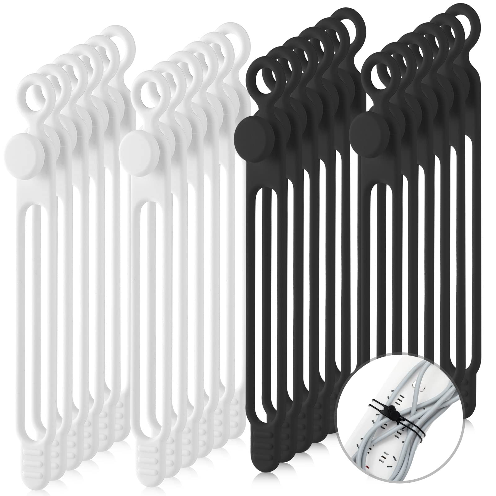 Nuanchu 40 Pcs Silicone Cable Ties Reusable Holder Adjustable Straps Multipurpose Charging Cable Organizer for Fastening Charging Cords Wires(7.1 Inch