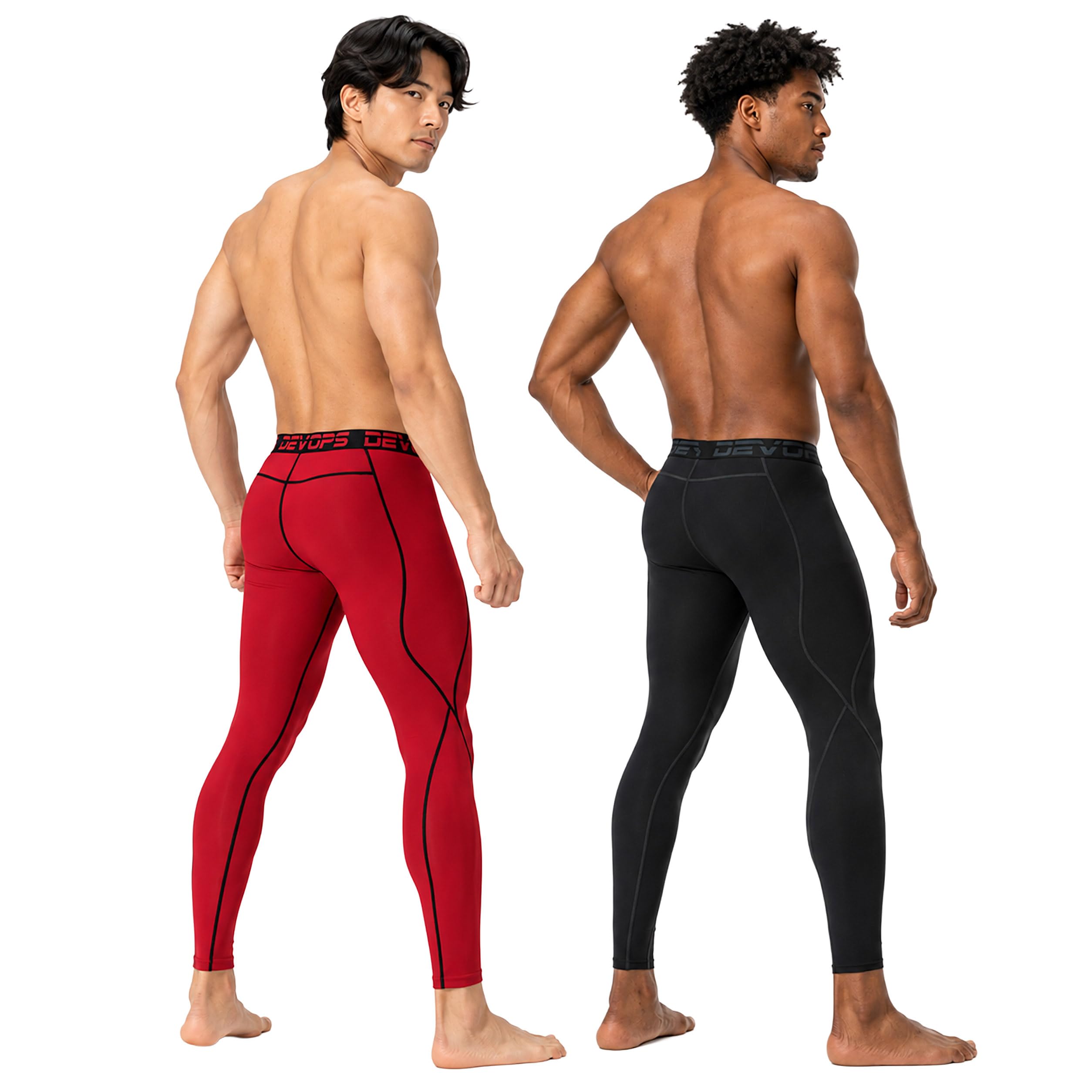 DEVOPS 2-3 Pack Men's Compression Pants Leggings Pocket or Non-Pocket | All-Weather Compression Fit, 4-Way Stretch Material, Advanced Moisture-Wicking