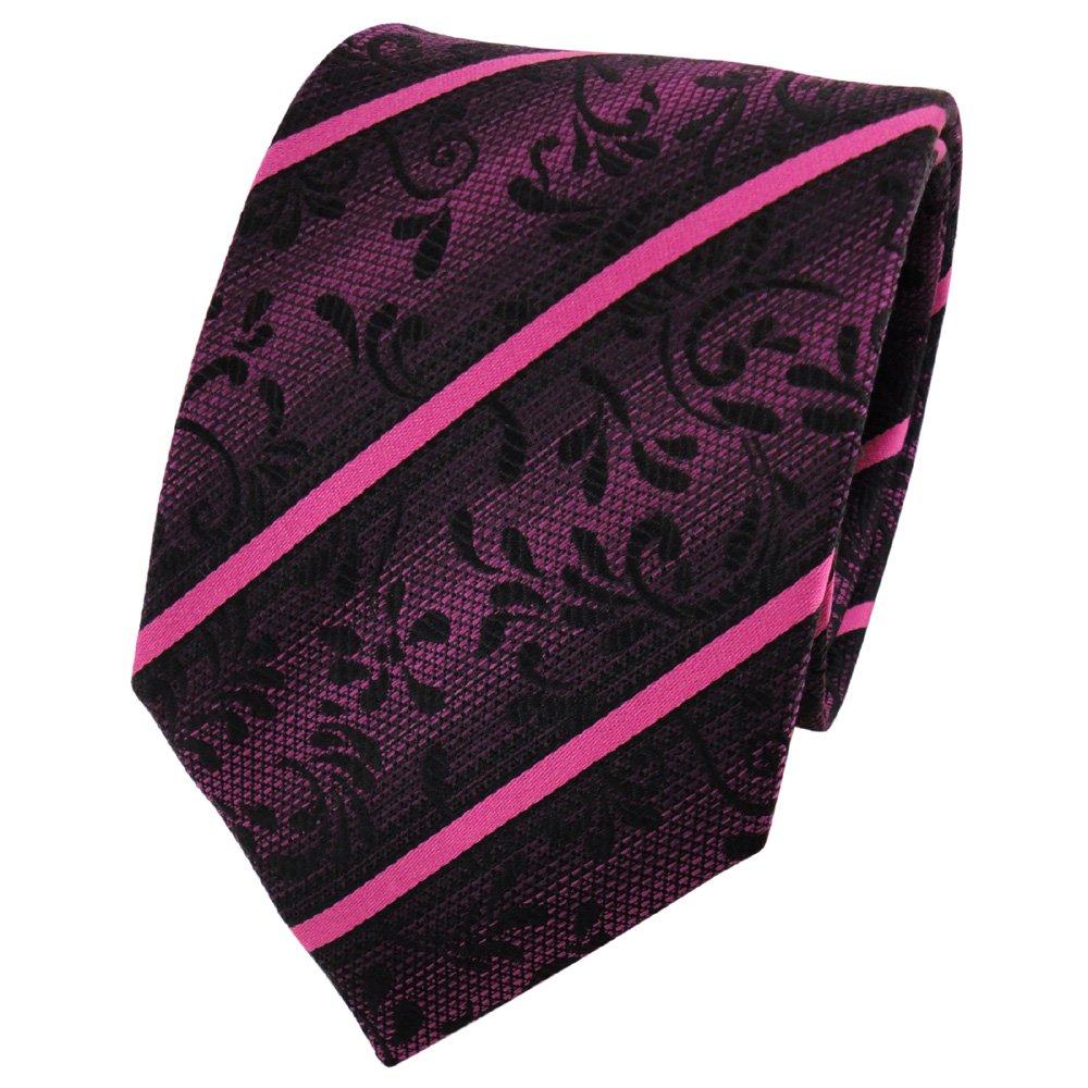 TigerTie Designer Silk Tie in Striped Pattern Width 8 cm, Purple Purple Pink Black, Krawattengröße: ca. Länge 150 cm, Breite 8 cm