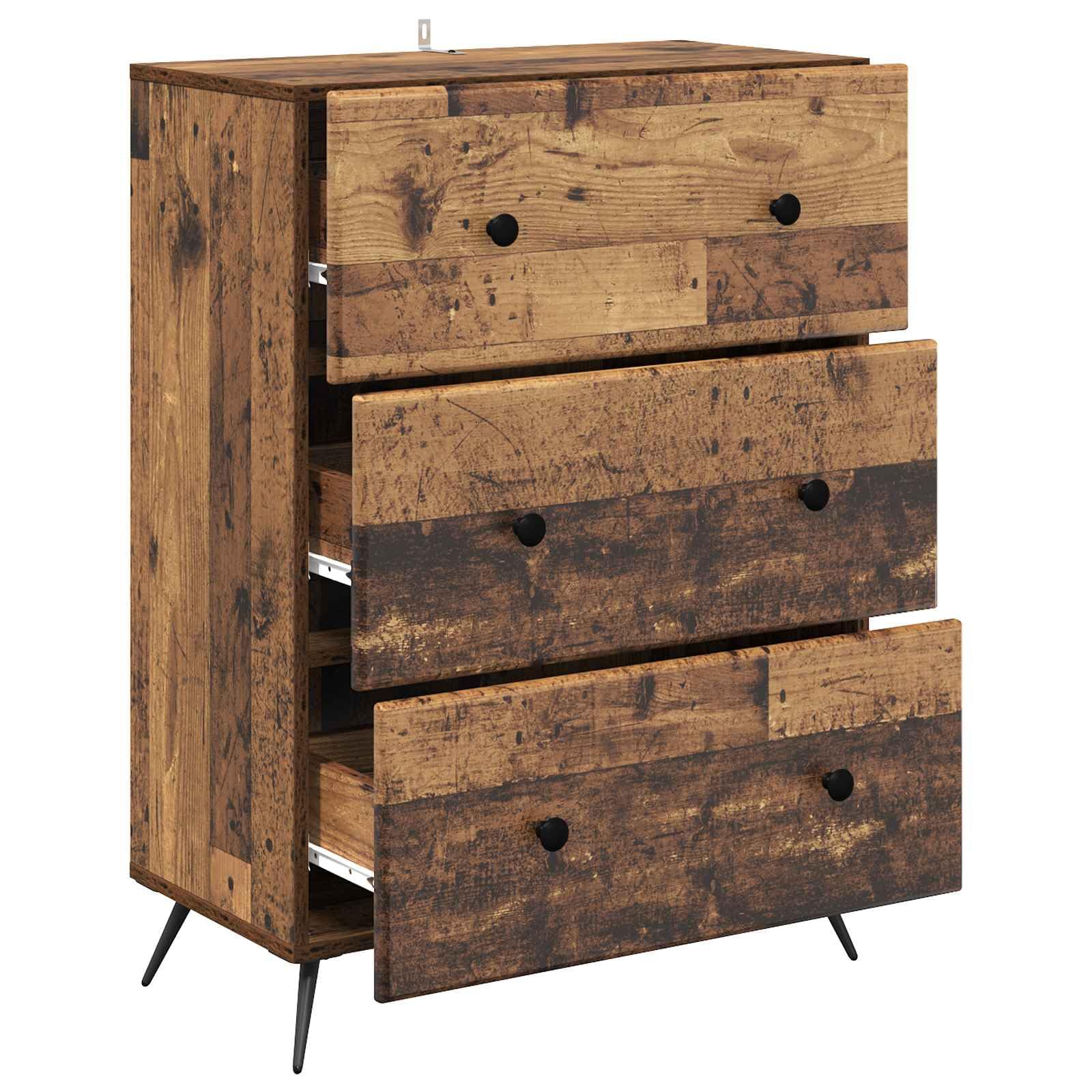Cassettiera in legno anticato, 66 x 34,5 x 90 cm, con 3 cassetti e scomparti regolabili, per ufficio, soggiorno, corridoio, officina, ordine e conservazione