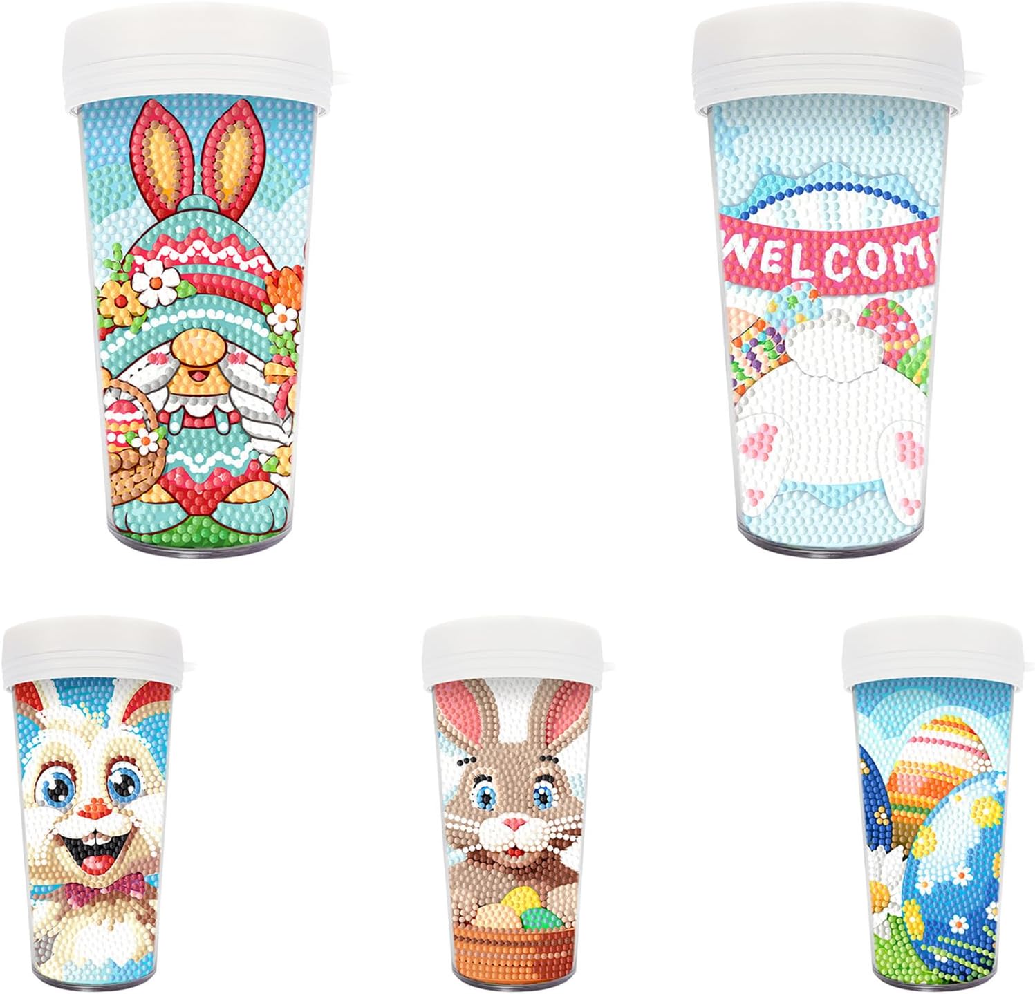 Art Painting Mug Water Cup Kits, 470ml Handmade Diamond Art Water Bottle Crystal Mosaic Painting by Number Leak Proof Coffee Cup Dots Art Bottle for Outdoor (#20-5PC Easter)