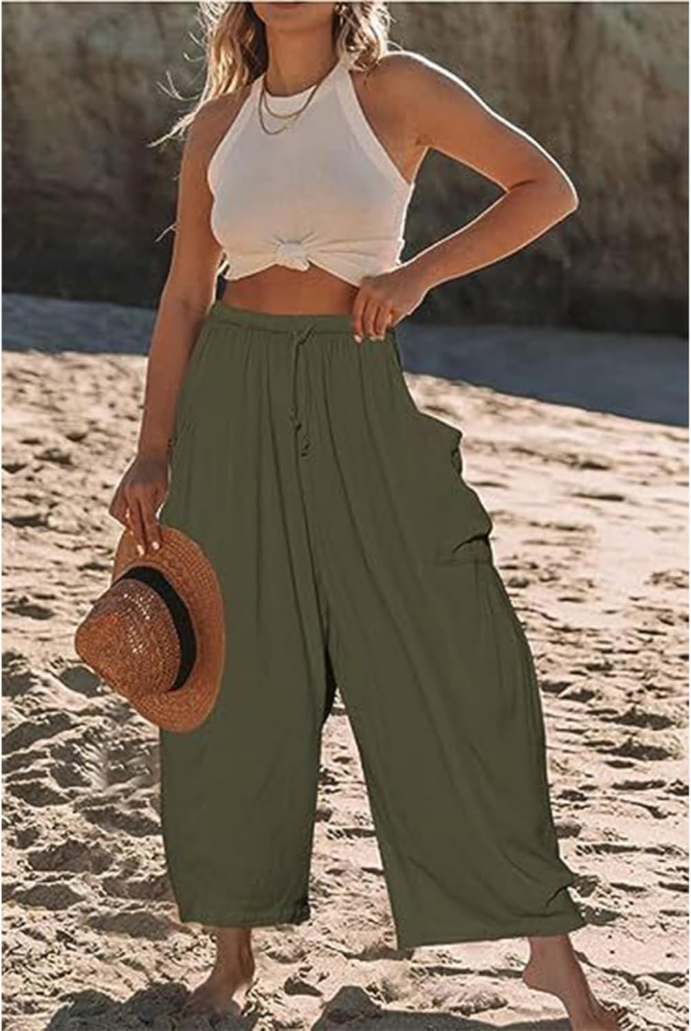 LIZALIG Women's Summer Wide Leg Pants Casual Soft Loose Fit Beach Vacation Pants with Pockets for Daily Wear - Image 5