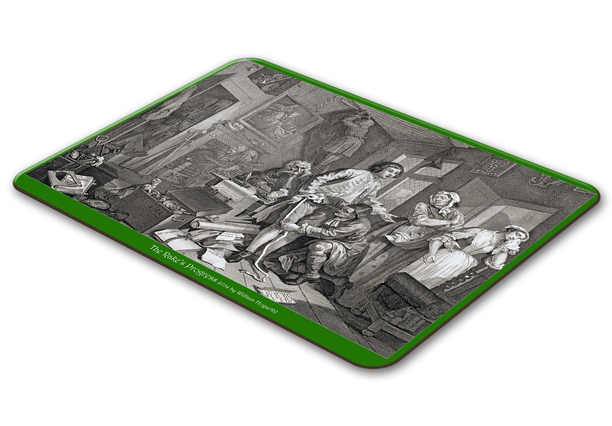 The Rake's Progress (1749 by William Hogarth) - Table Place Mat - High Gloss Finish - Heat Resistant and Wipe Clean Hardboard - 23 x 32 Centimetres