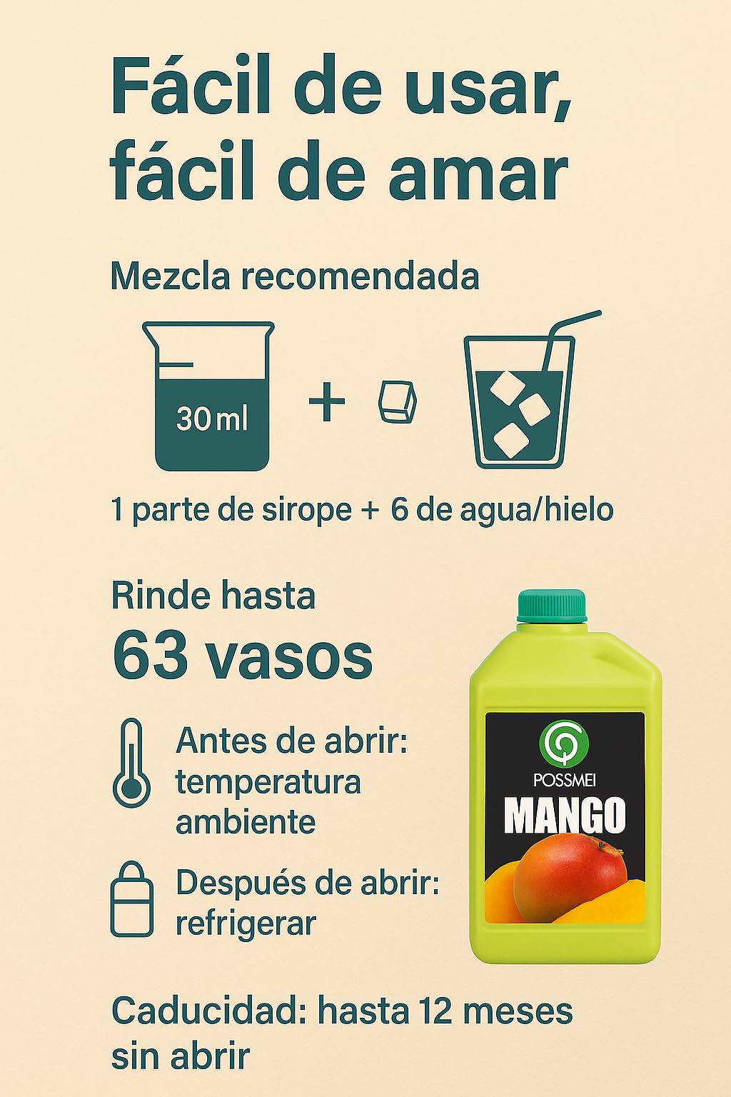 POSSMEI Sirope de Mango 2.5 kg – Concentraco Profesional para Bebidas, Cocteles, Smoothies, Postres y Helados – Apto Vegano, Sabor Tropical Intenso