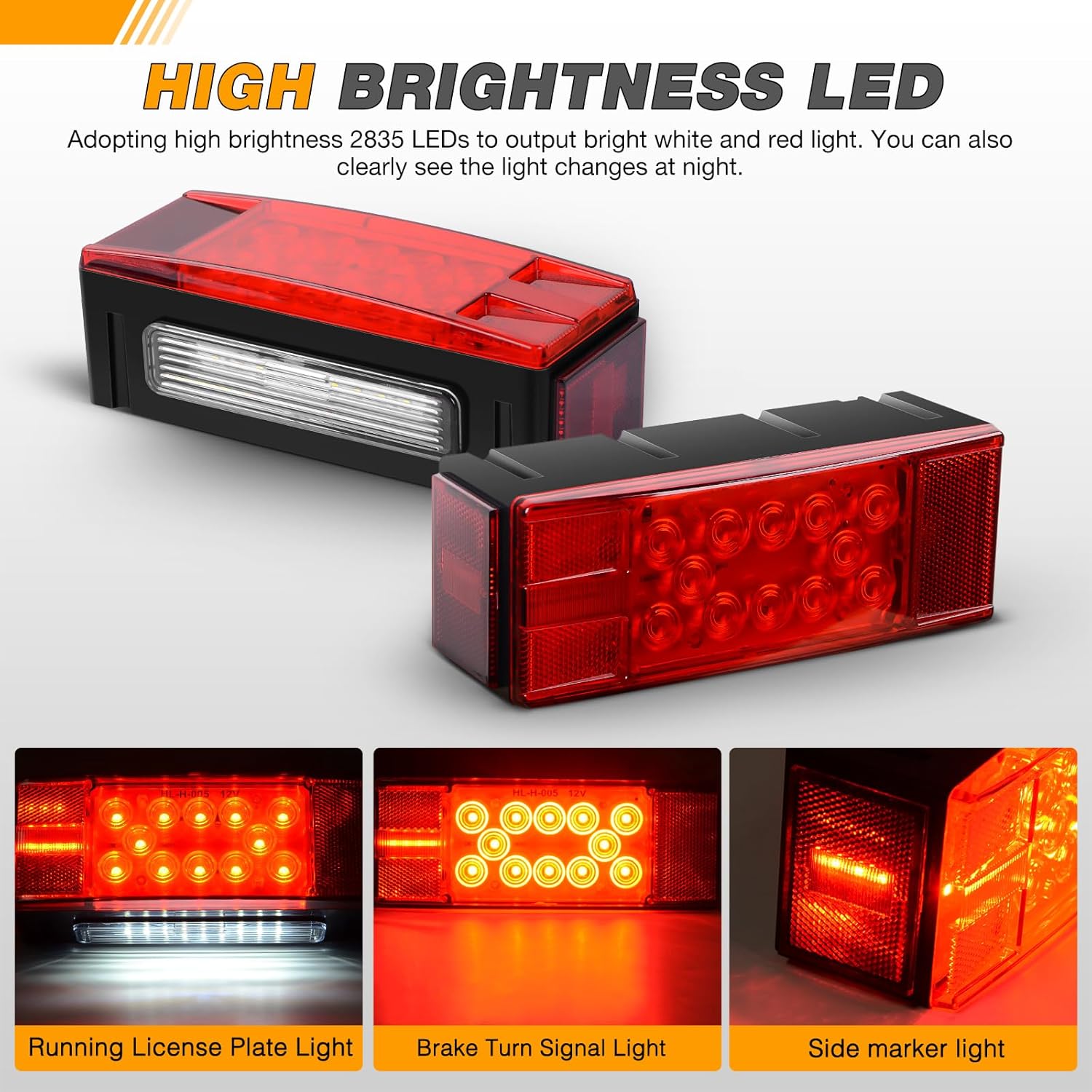 GOOACC Rectangular LED Trailer Light Kit 2PCS Stop Brake Turn Tail Side Marker License Plate Lights IP68 Submersible for 12V Boat Camper RV Truck Snowmobile