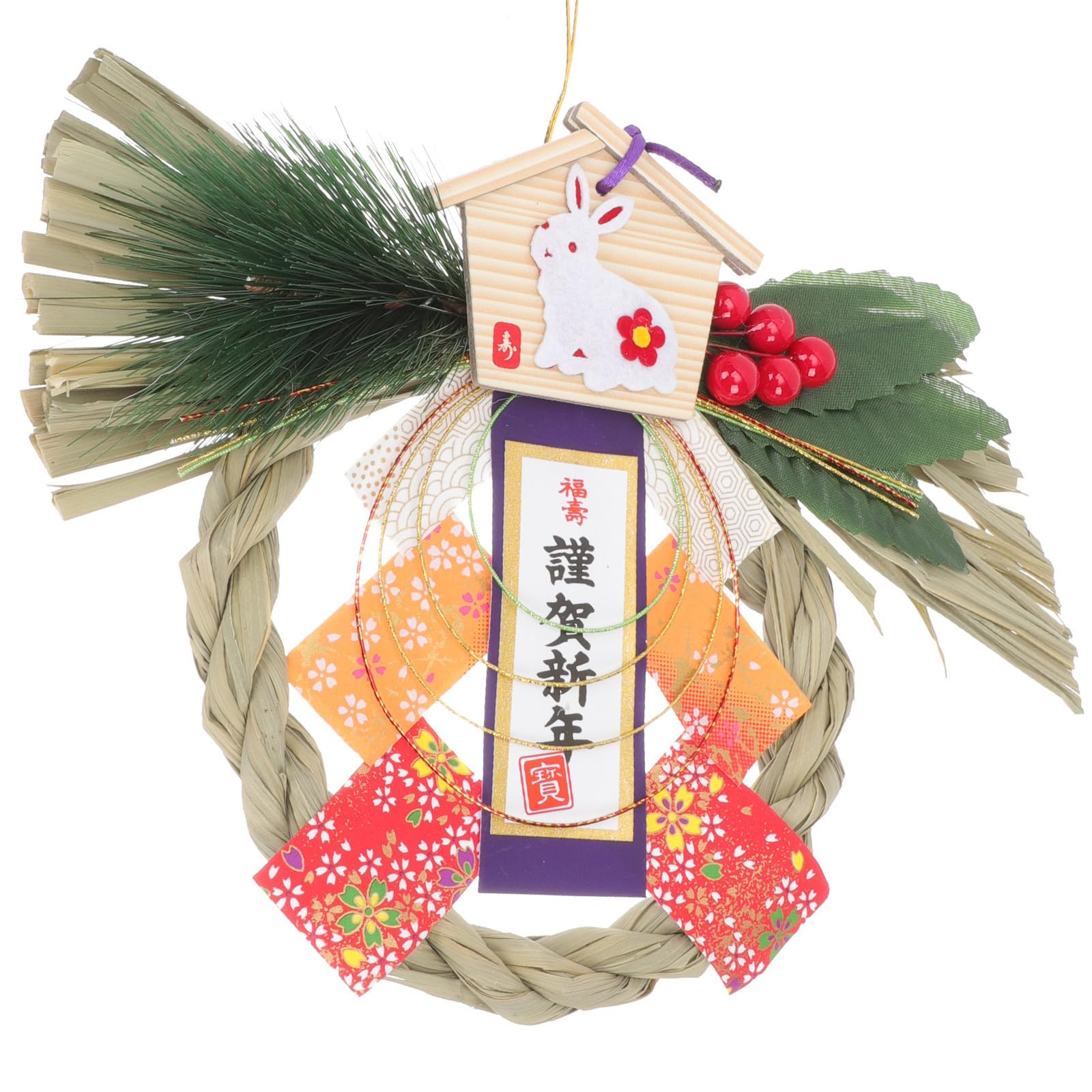 Couronne de style japonais en paille tissee SEWACC decoration suspendue en papier et bois