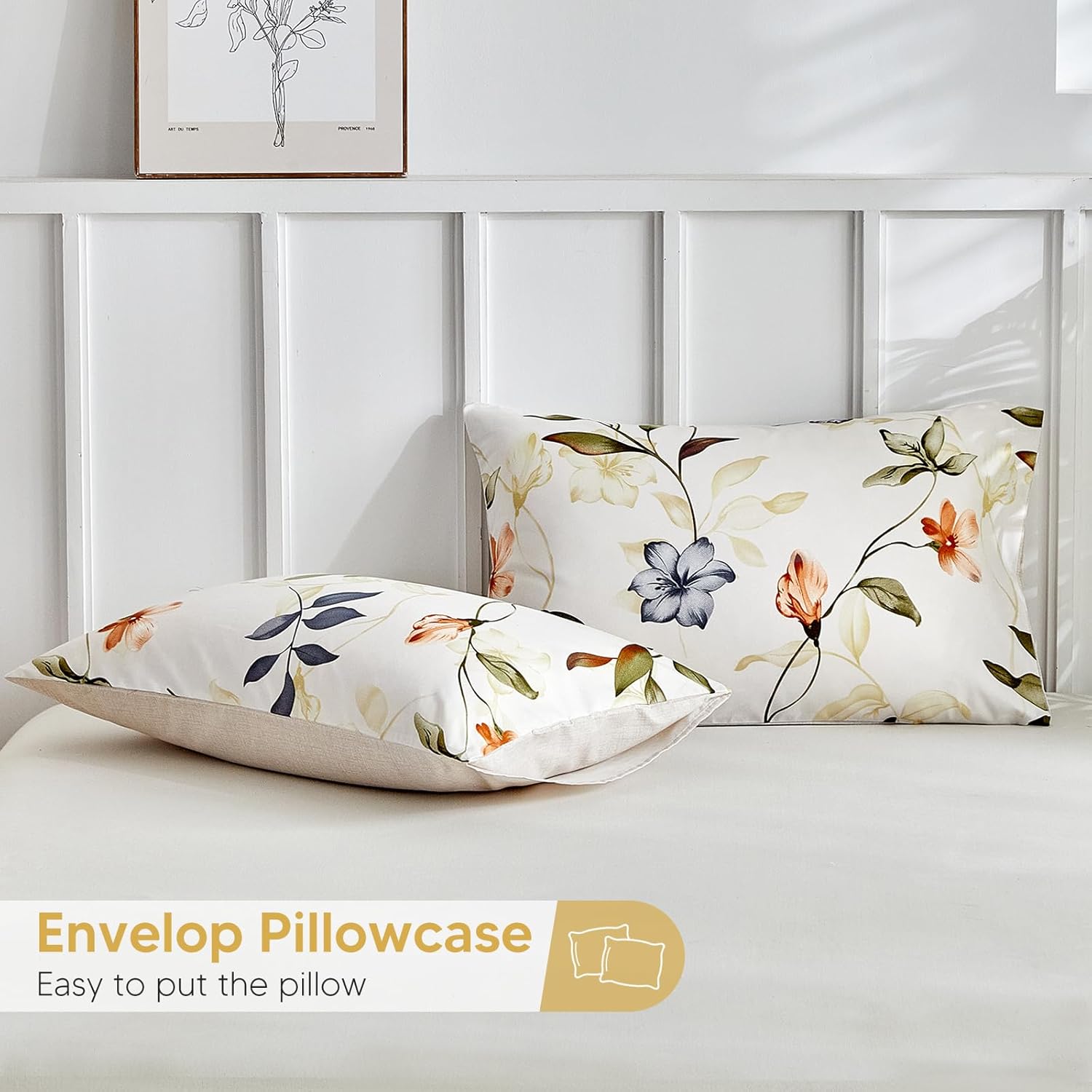 Tokokimo King Size Fitted Sheet Set, 16' Deep Pocket Floral Fitted Sheet with 2 Pillowcases, Ultra Soft & Breathable Microfiber Vintage Floral Print Bedding Set (Not Including Flat Sheet)