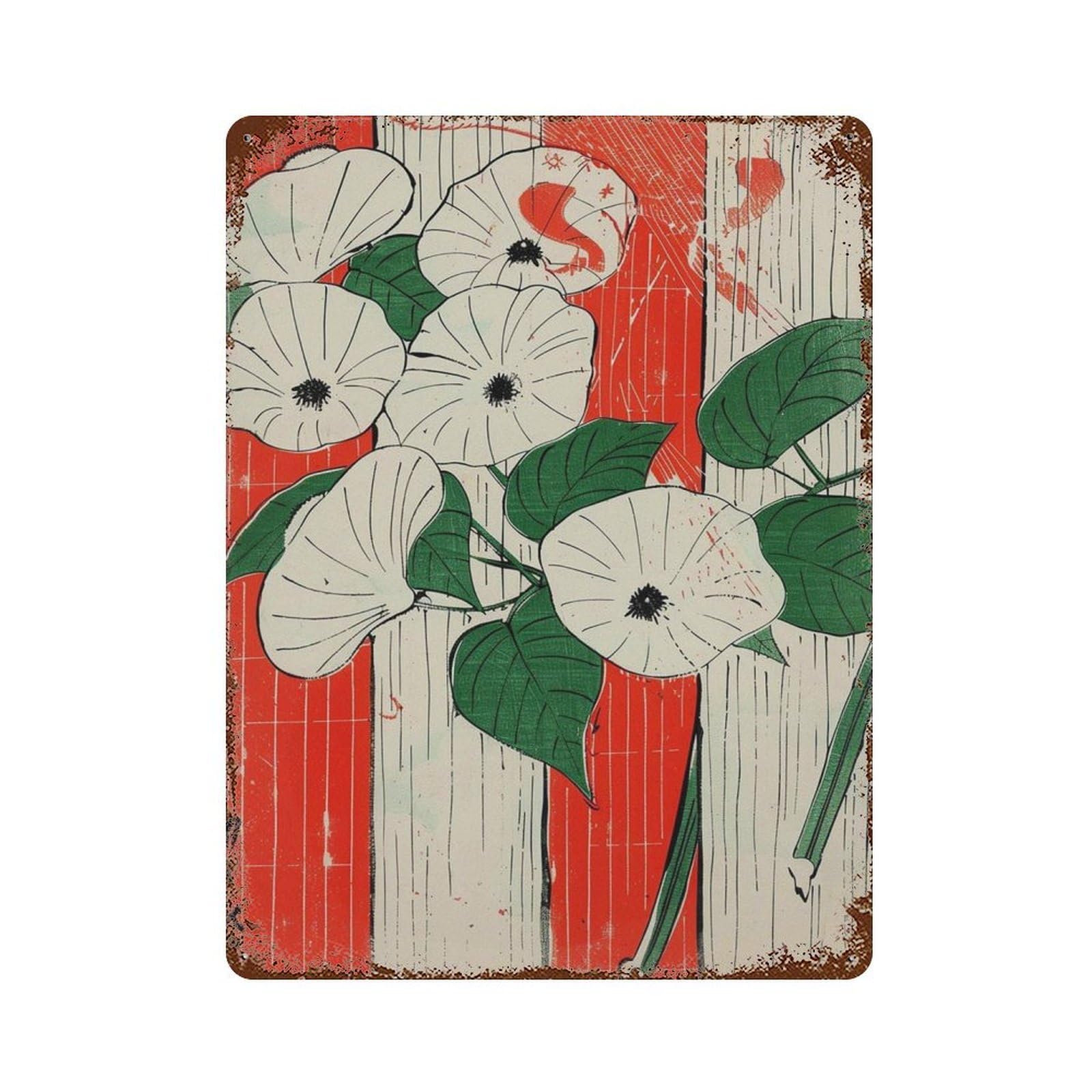 xiaoxiaoshen Japanese Morning Glory Traditional Floral Ukiyo Wall Decor Art Metal Tin Poster Modern Home Decor Art Home Bar Shop Decorations Vintage Sign 40x30cm