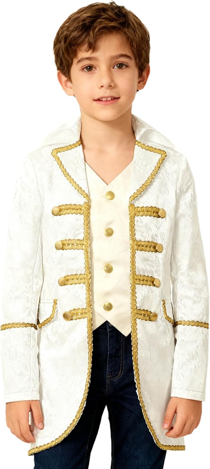 Boys Medieval Victorian Jacket Steampunk Tailcoat Halloween Costumes Gothic Renaissance Victorian Jacket Coat Ivory 10 Years