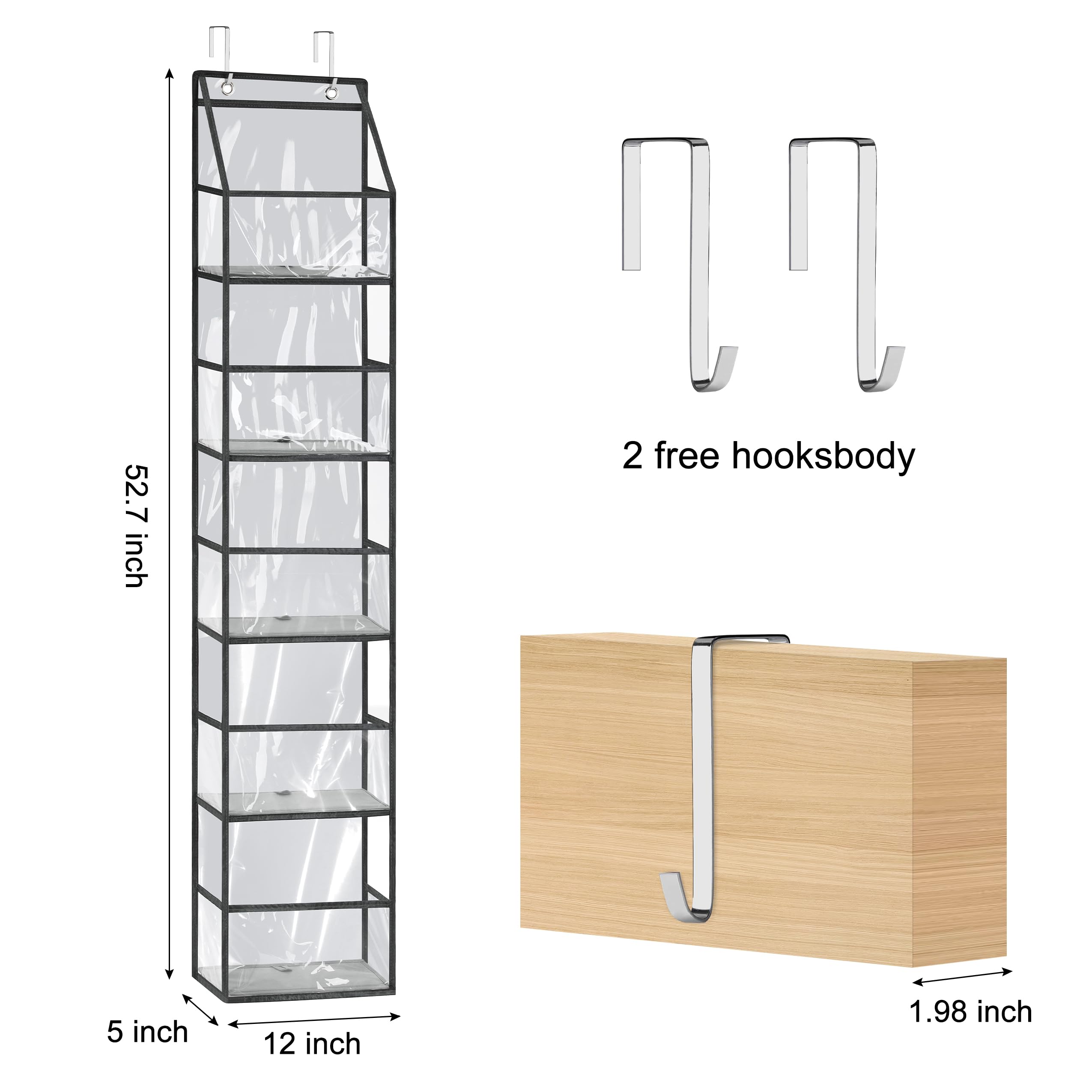 Libeder Over the Door Storage Organizer,5 Large Pockets Foldable Hanging Organizer Closet Door Organizer Clear PVC Hanging Storage Bag for Bedroom, Nursery, Toys, Shoes, Diapers(Grey)