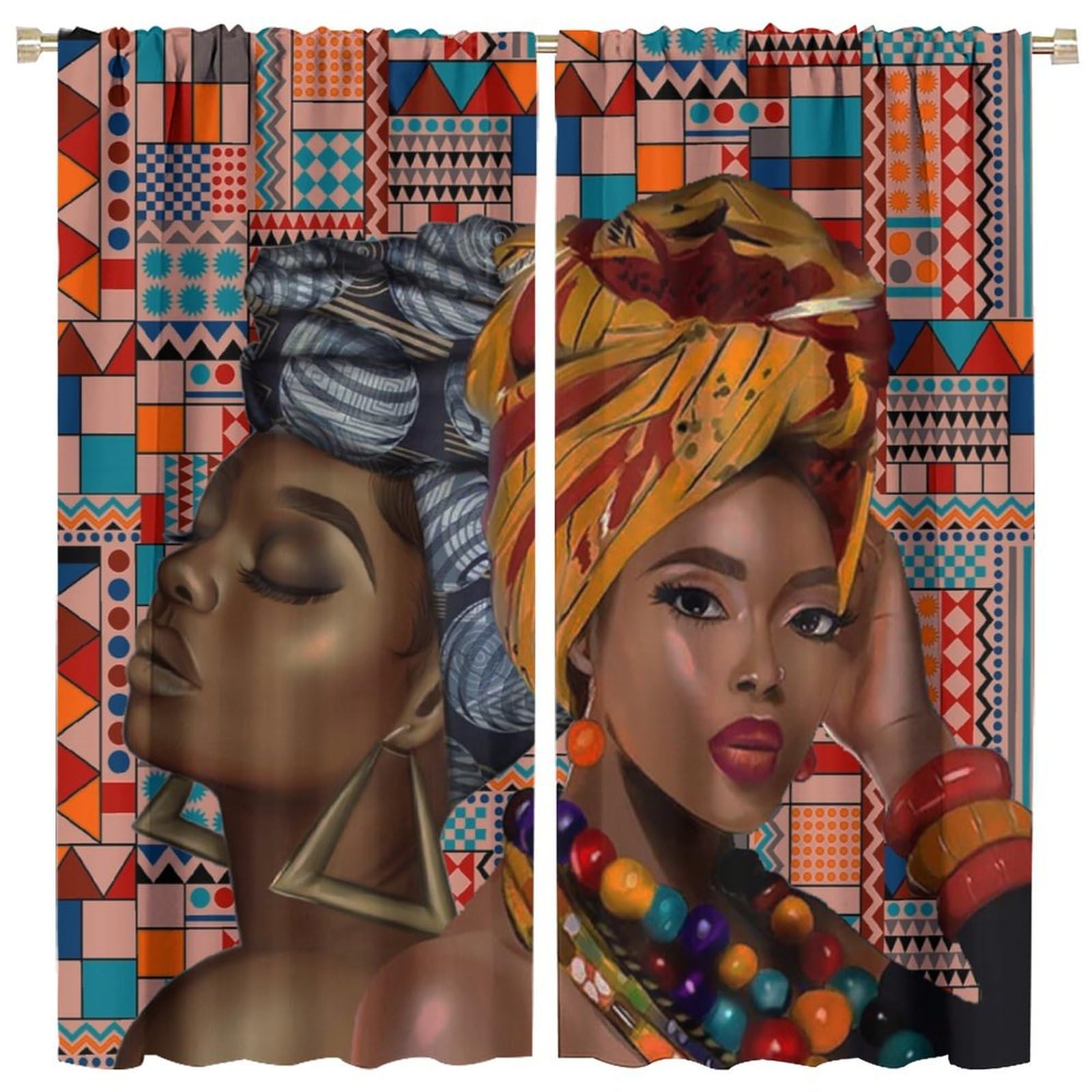 BenYaSong Black Girl Blackout Window Curtain African Woman Boho Theme for Home Kitchen Restaurant Decoration Window Curtain 2 Panels 42x45 Inch