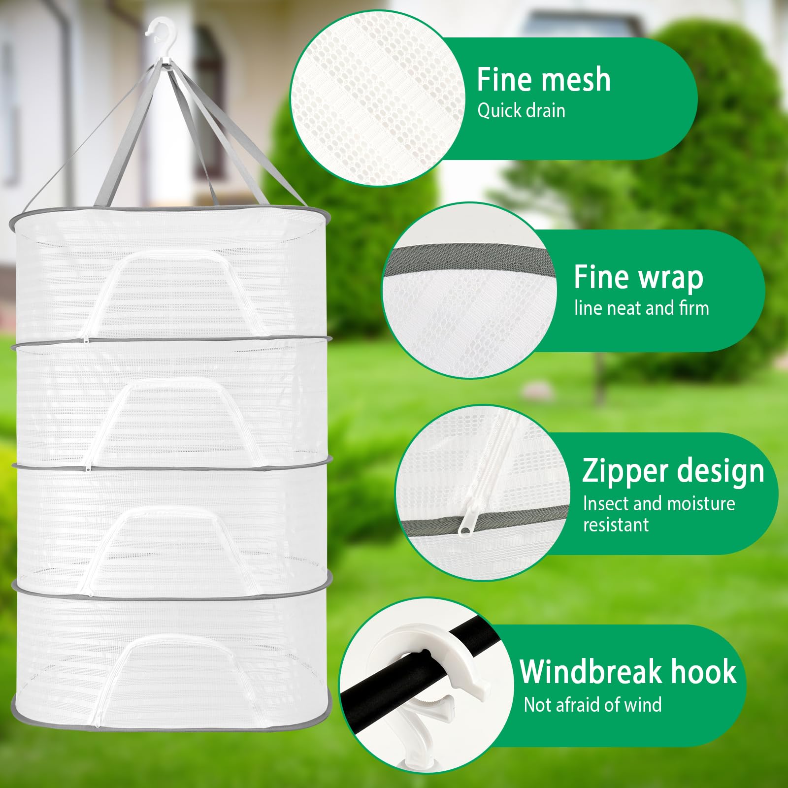 Filet Pliable Multicouche Filet De Séchage 3 étages - 60x40cm, Pliable, Fermeture éclair, Pour Herbes Et Plantes Filet Séchage