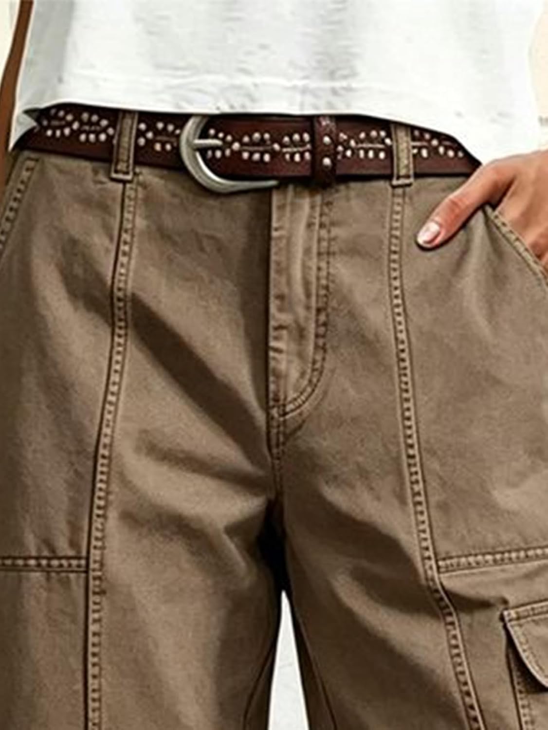 Flamingals Wide Leg Bermuda Shorts for Women Mid Waist Solid Seam Detail Flap Pocket Trendy Denim Shorts
