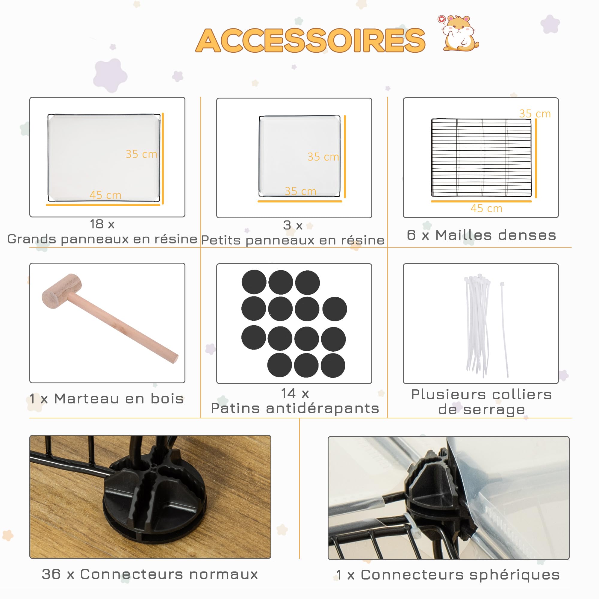 PawHut Enclos Lapin Interieur, 2 Niveaux, Parc Cage modulable Design Ouvert et Visible en Fil d'acier, clôture pour Petits Animaux, Lapin, Chinchilla, Cochon d'Inde, 27pcs, 140 x 70 x 90 cm, Noir | Parc Cage Modulable Design Visible en Fil d'Acier, Clôtur