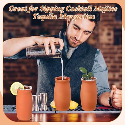 Miniatura 4 de Cantaritos De Barro Mexicanos - Vasos de cóctel de 12 onzas, vasos de arcilla para tequila, margaritas, mojitos, cerámica, vasos de chupito