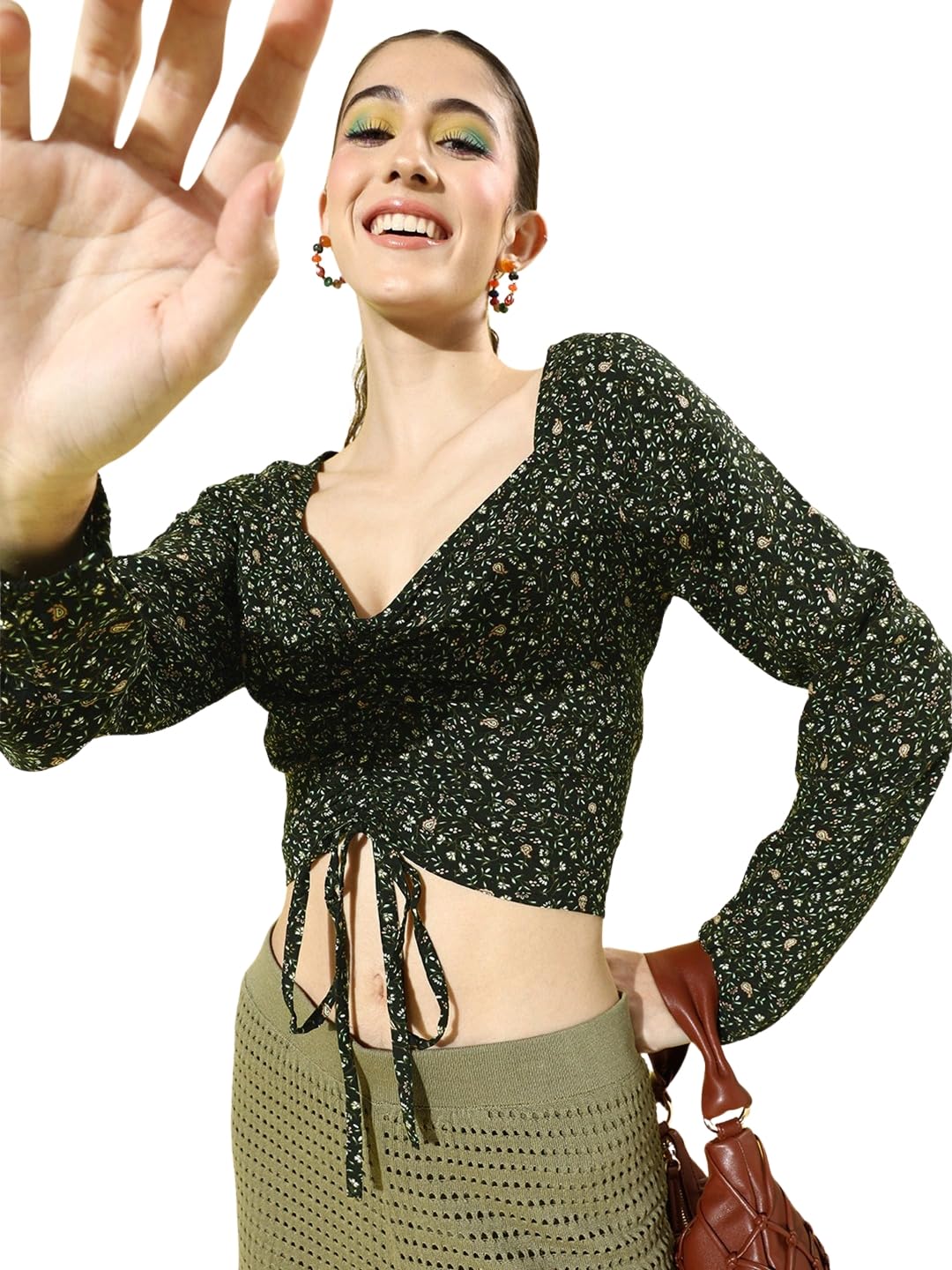 sera classics Women's Floral Crop Top with Drawstring Stylish Long Sleeve Casual Wear Top | Blouse-picture-17