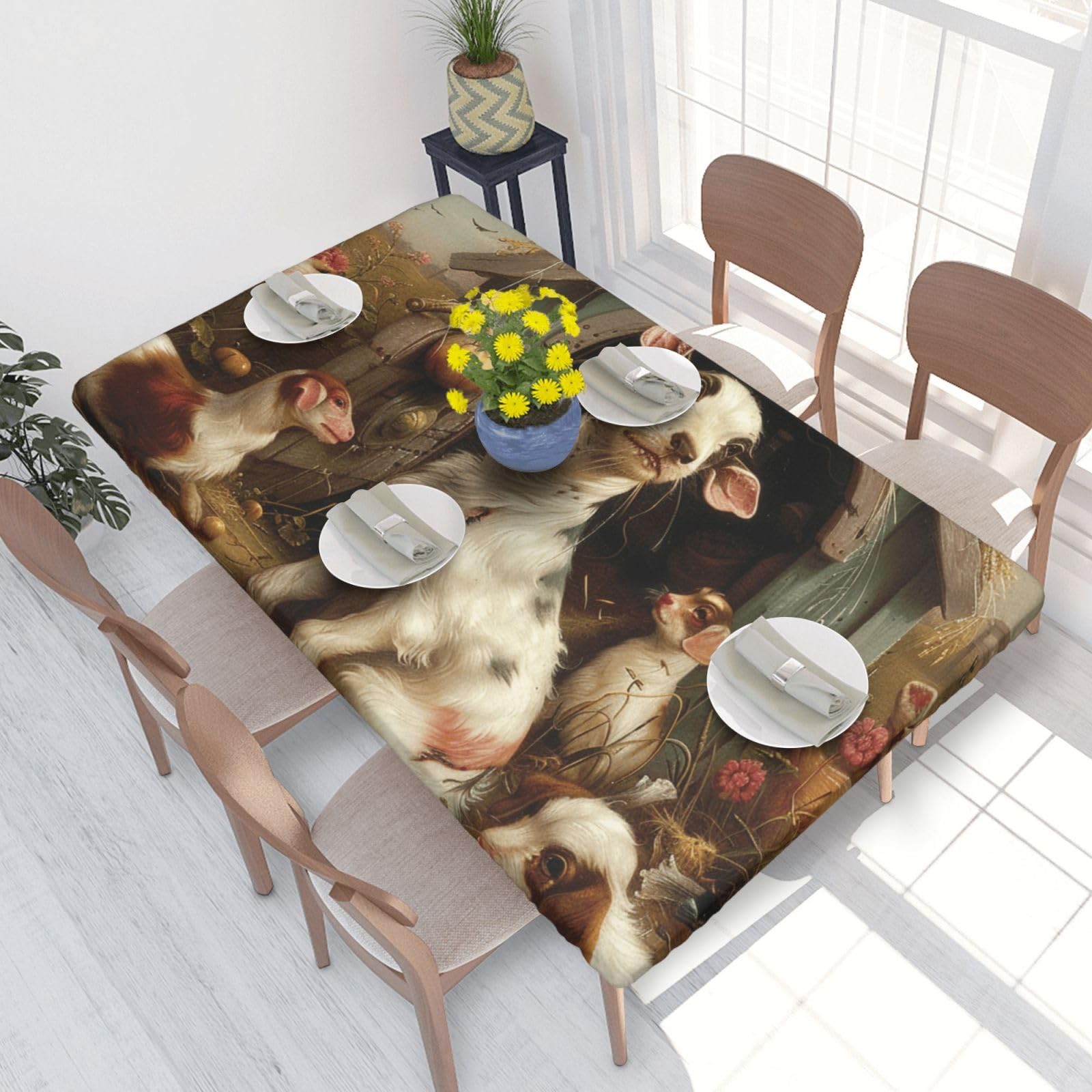 DCARSETCV Farm Animals Printed 4FT Waterproof Tablecloth with Elastic Edged Protect & Decor Your Table, Oil-proof Washable Table Cloth Cover for Dinner Picnic Party
